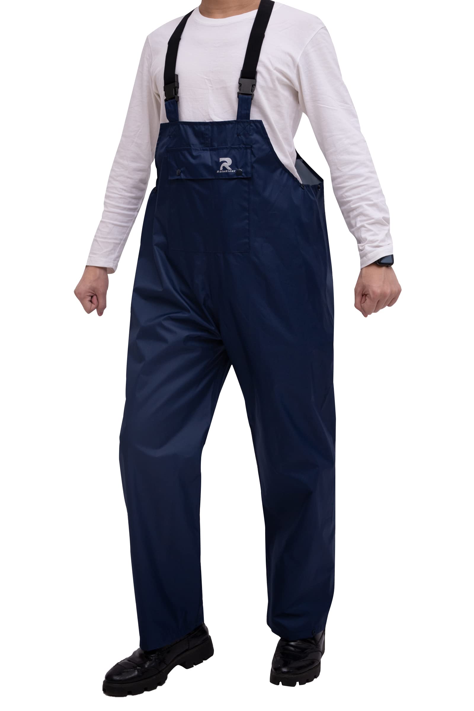 RainRider Waterproof Rain Bib Pants for Men & Women - Heavy Duty 150D Oxford Rip-Stop Work Overalls - Ideal for Construction, Fishing, Hiking & Outdoor Activities