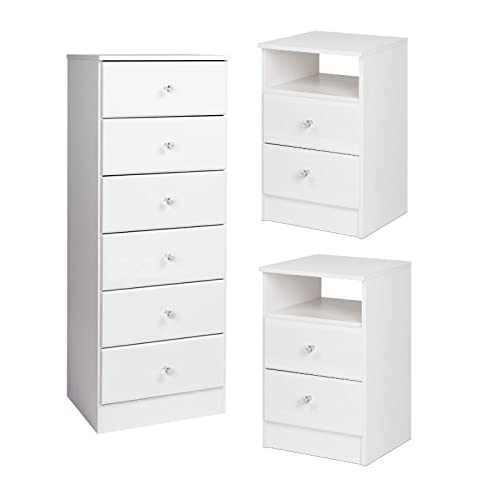Home Square 3-Piece White Bedroom Set with 2 Nightstands & 6-Drawer Dresser - Perfect for Master Bedroom or Guest Room Furniture