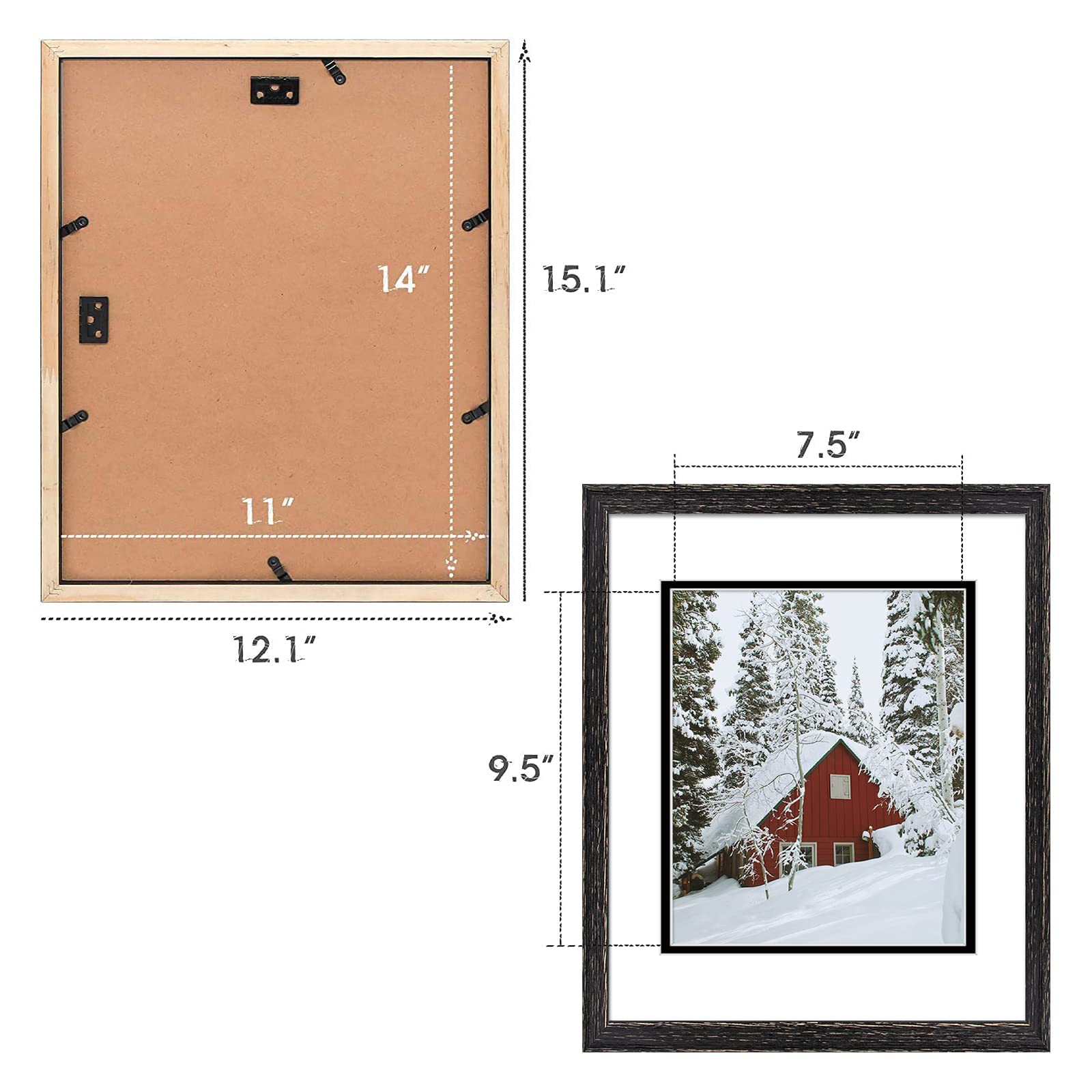 Golden State Art 11x14 Distressed Black Wood Picture Frame with White/Black Double Mat - Holds 8x10 Photos, Real Glass, Sawtooth Hanger & Wall Mount - Perfect for Living Room, Bedroom & Office Decor (2 Pack)