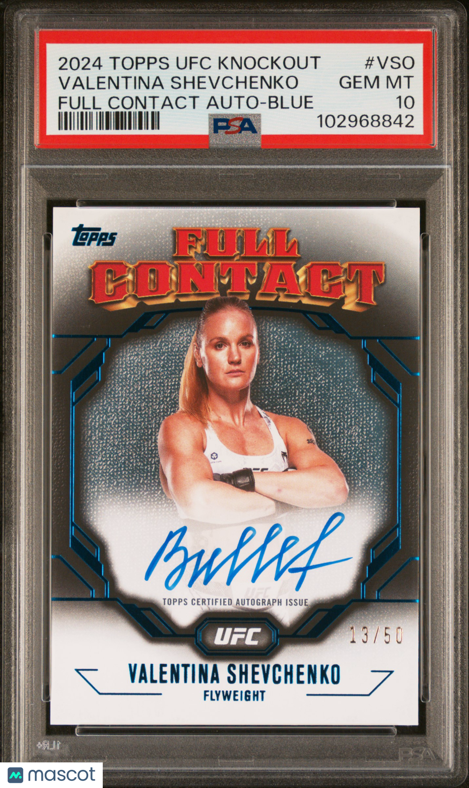 2024 Topps Knockout UFC Valentina Shevchenko Autograph Card 13/50 Blue #VSO PSA 10 Gem Mint - Rare Collectible for UFC Fans & Sports Memorabilia Enthusiasts