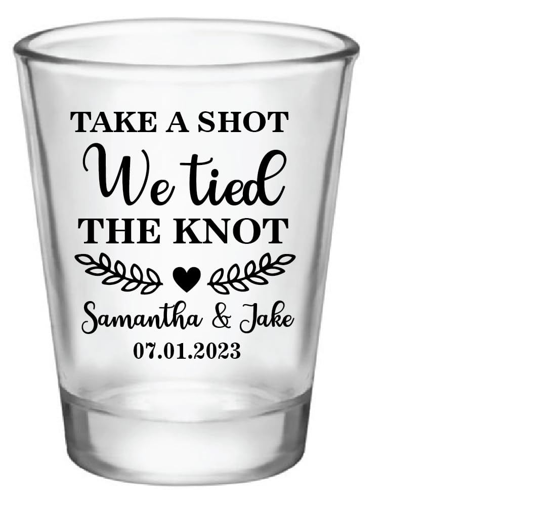 Bulk Set of 1.75oz Wedding Shot Glasses - 'Take A Shot We Tied The Knot' Bridal Party Favors - Perfect for Wedding Receptions, Bachelorette Parties & Anniversary Celebrations