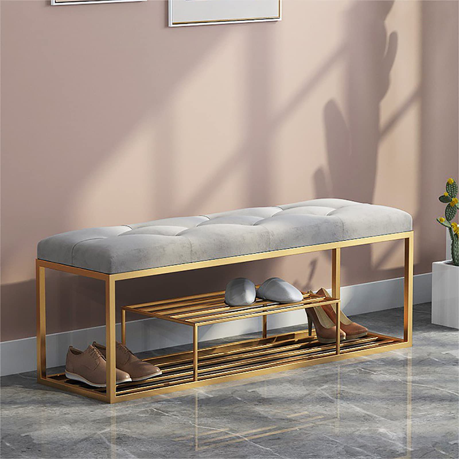 Modern Velvet Upholstered Shoe Storage Bench - 80x30x45cm Entryway Organizer with Soft Seat | Perfect for Hallway, Bedroom & Closet Shoe Storage (Gray, 31x12x18inch)