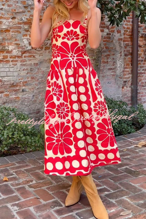 Vivid Dreams Unique Ethnic Print Slip Midi Dress - Boho Floral Summer Dress for Women, Beach Vacation & Date Night Outfit