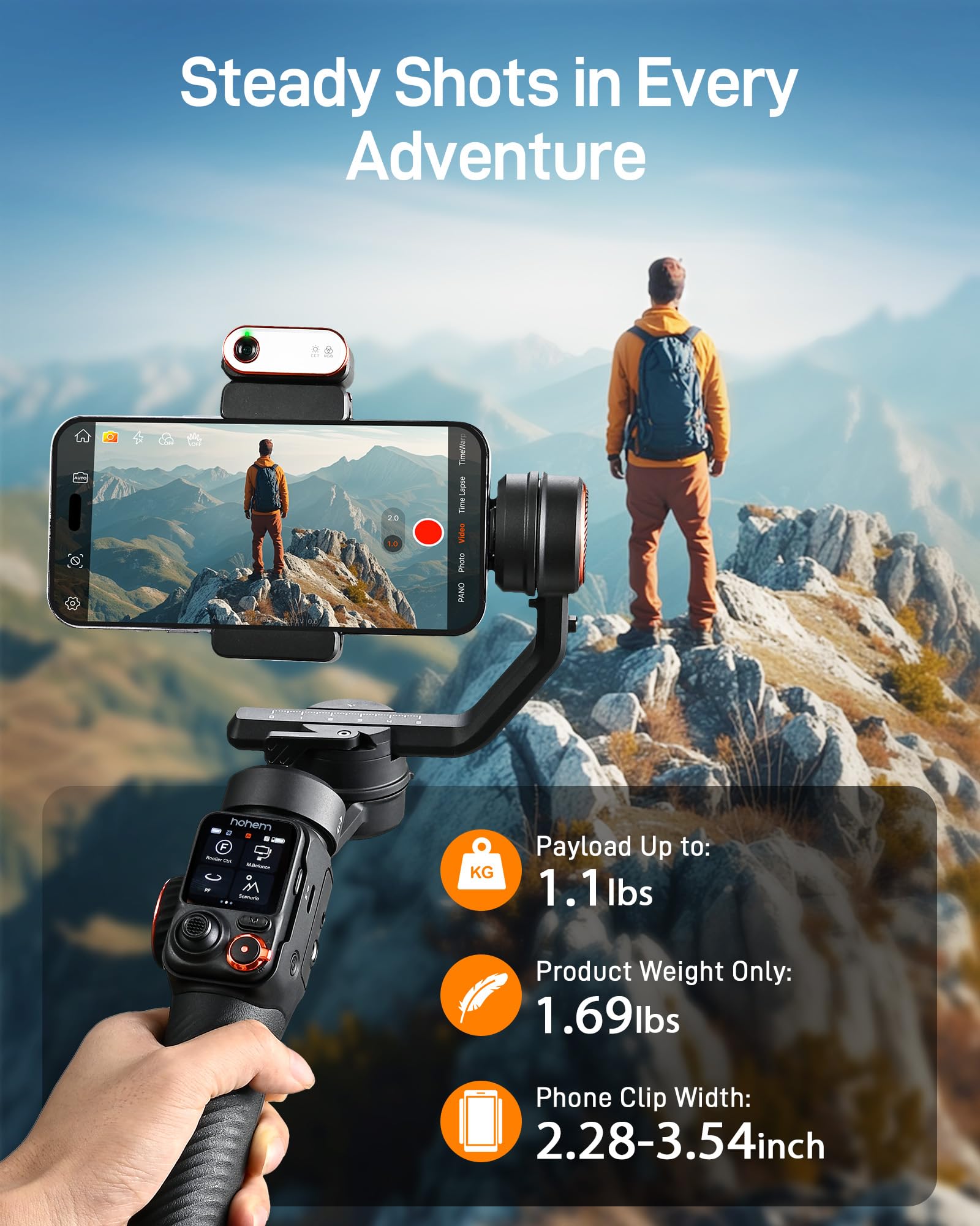 Hohem iSteady M7 3-Axis Gimbal Stabilizer for iPhone & Android - AI Tracking, 1.4