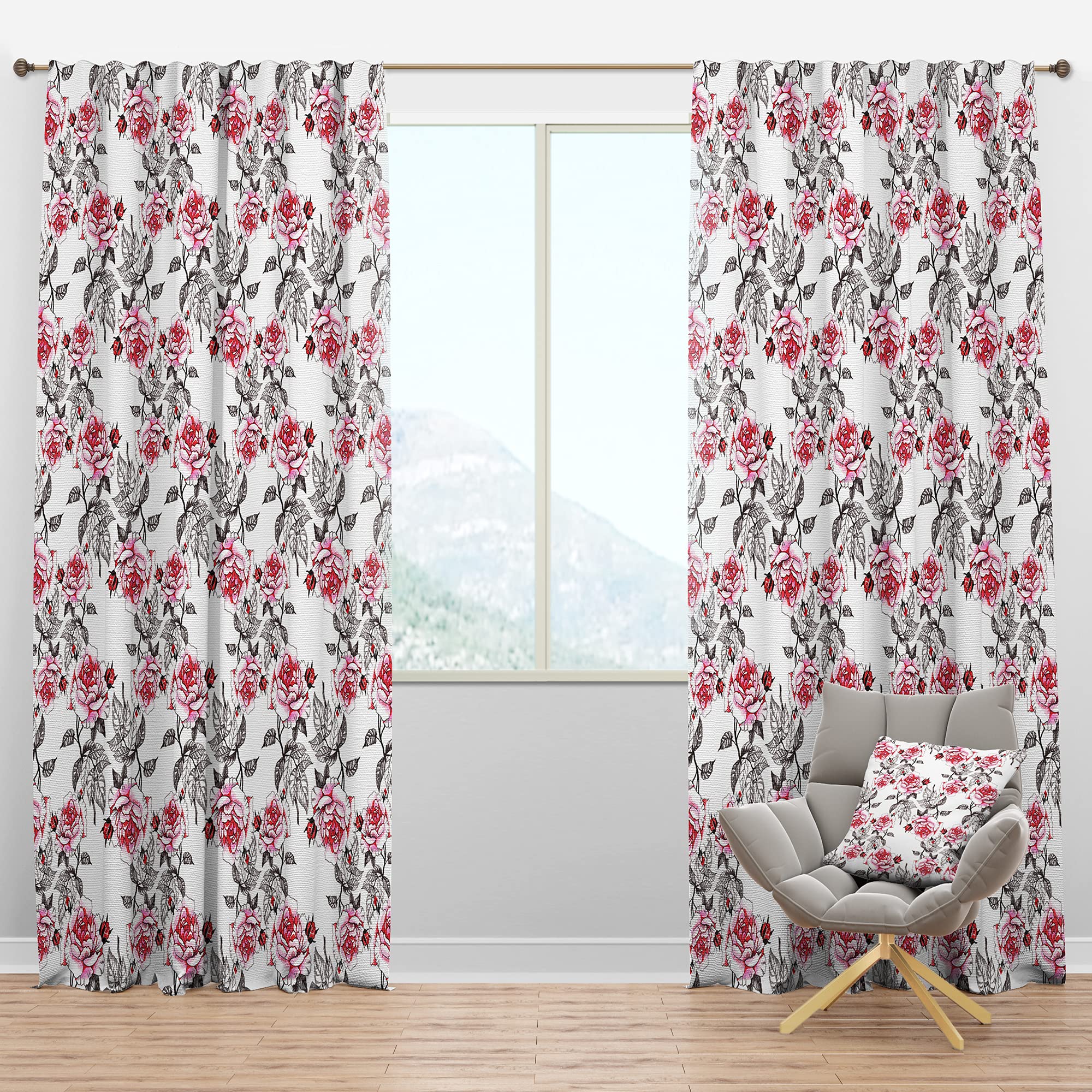 DesignQ Blackout Curtains - Red Rose Seamless Pattern Thermal Insulated Single Panel (52x95 inches) for Bedroom & Living Room - Perfect for Light Blocking, Privacy & Temperature Control