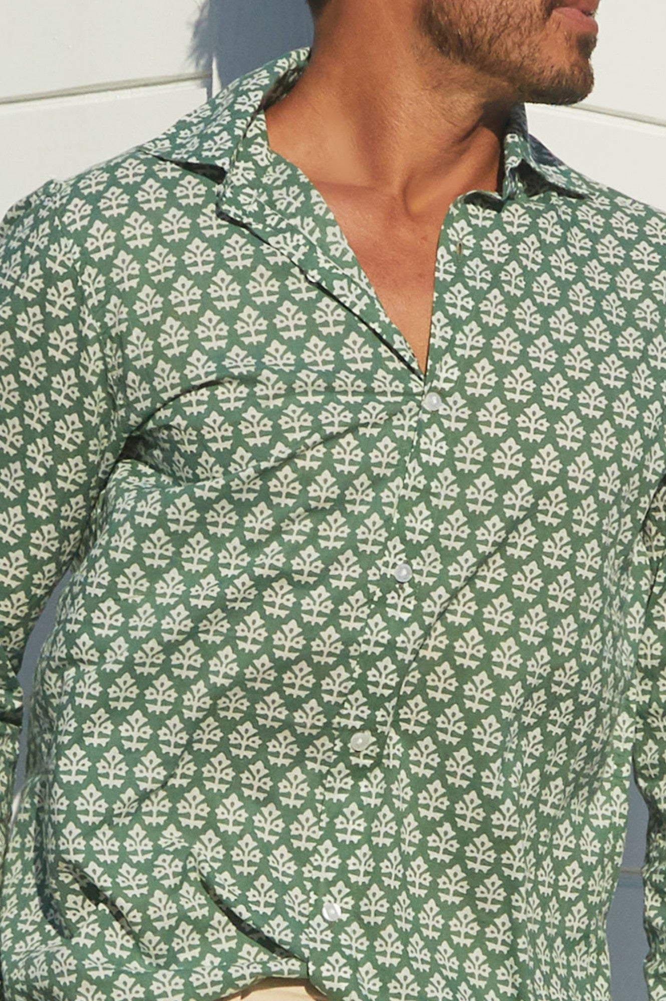 Men's Stylish Printed Cotton Shirt - Batik Khaki Design | Comfortable Casual Wear for Summer Outings & Beach Vacations