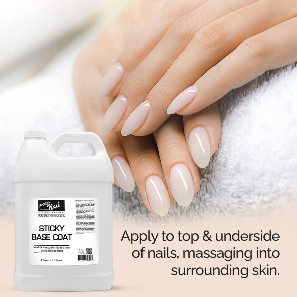 PRO NAIL - Sticky Base Coat Nail Polish, 128 Oz - Bulk Refill Gallon for Salon & DIY Nail Art - Long-Lasting Adhesive for Gel, Acrylic & Dip Powder Nails