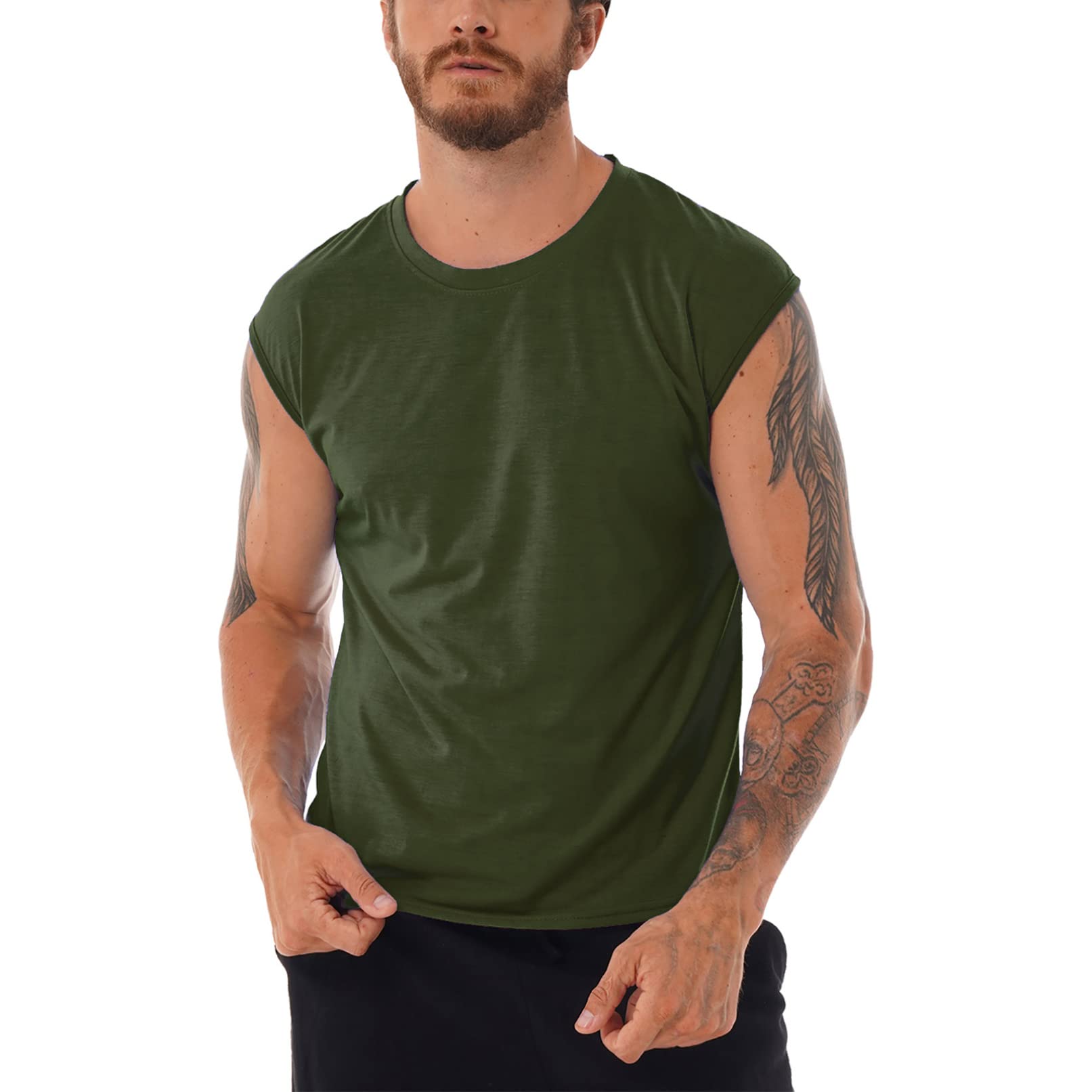 Yhong Men's Cotton Performance Compression Muscle T-Shirt - Sleeveless Dry Fit Workout Tank Top for Gym, Running & Fitness Training - Breathable Athletic Vest for Summer Sports