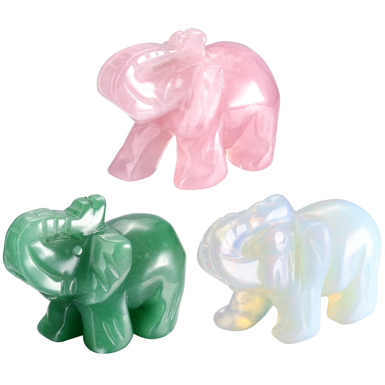 2 Inch Natural Rose Quartz Gemstone Carved Elephant Crystal Statue - Healing Crystal Crafts with Opalite & Aventurine for Home Decor, Meditation & Positive Energy