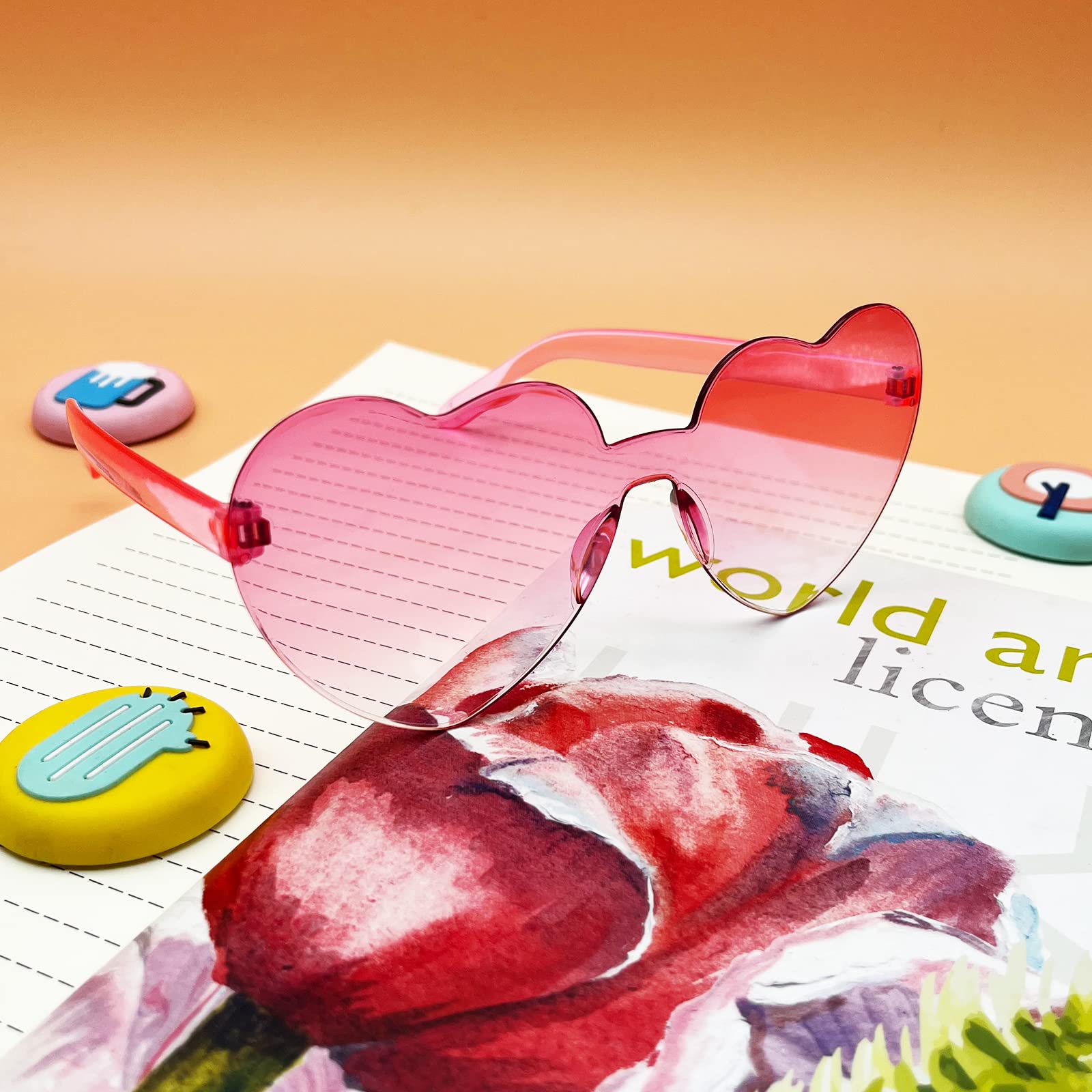 12 Pairs Heart Shaped Sunglasses - Colorful Rimless Love Glasses for Bachelorette Party, Bridal Shower Favors, Valentine's Day Gifts & Photo Props