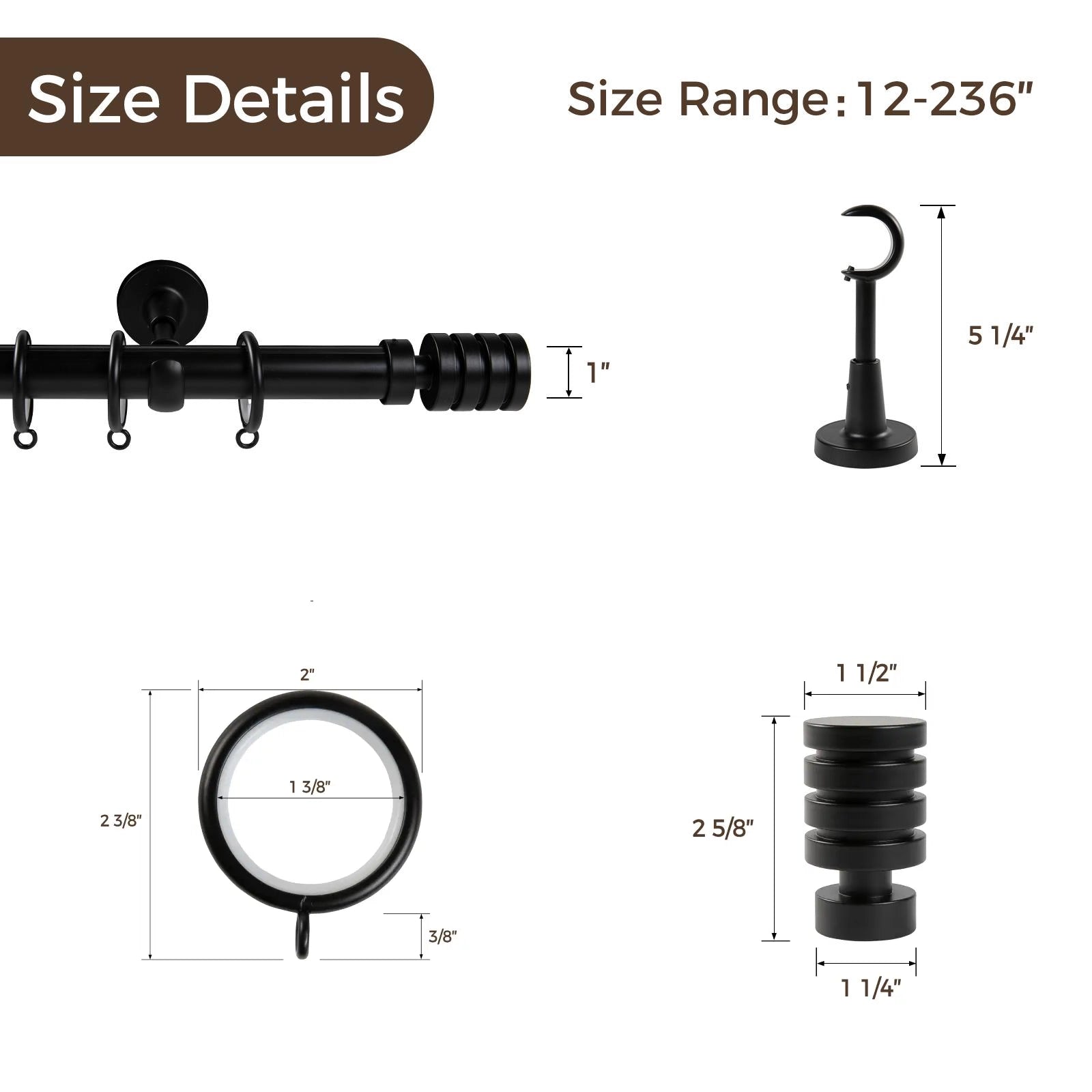 Kelvin Single Window Curtain Rod - Adjustable Tension Rod for Windows, No Drill Easy Installation, Perfect for Bedroom, Living Room & Kitchen Decor