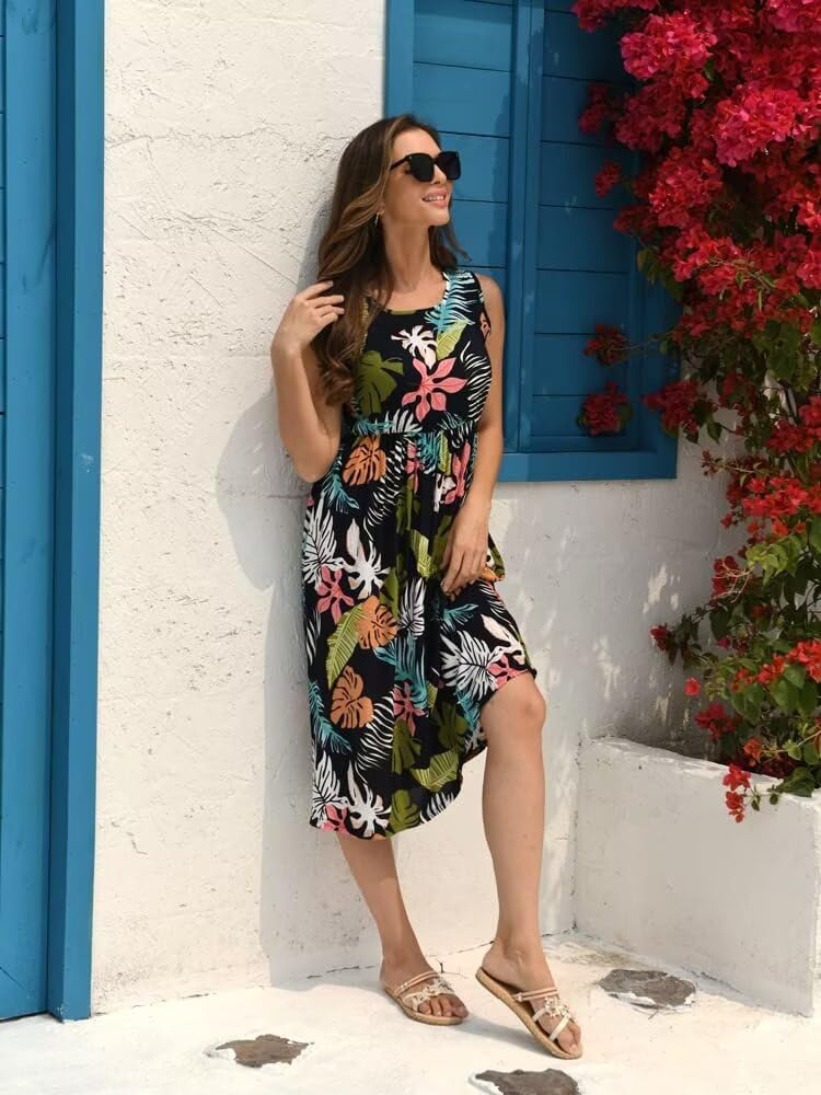 SHOOYING Mommy and Me Matching Dresses - Floral Print Sleeveless Hawaiian Beach Midi Dress Set for Women & Girls | Perfect for Family Photos, Vacations, and Summer Outings