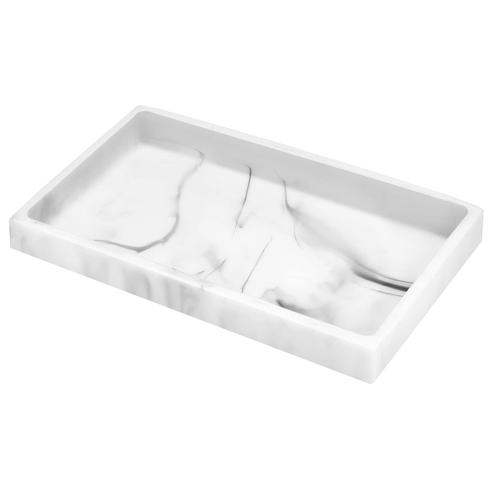 Luxspire White Marble Bathroom Vanity Tray - Resin Jewelry Organizer, Ring Dish & Countertop Storage for Perfume, Candles, Soap, Towels | Bathroom, Dresser & Kitchen Sink Decor | Perfect for Home, Spa & Hotel Use