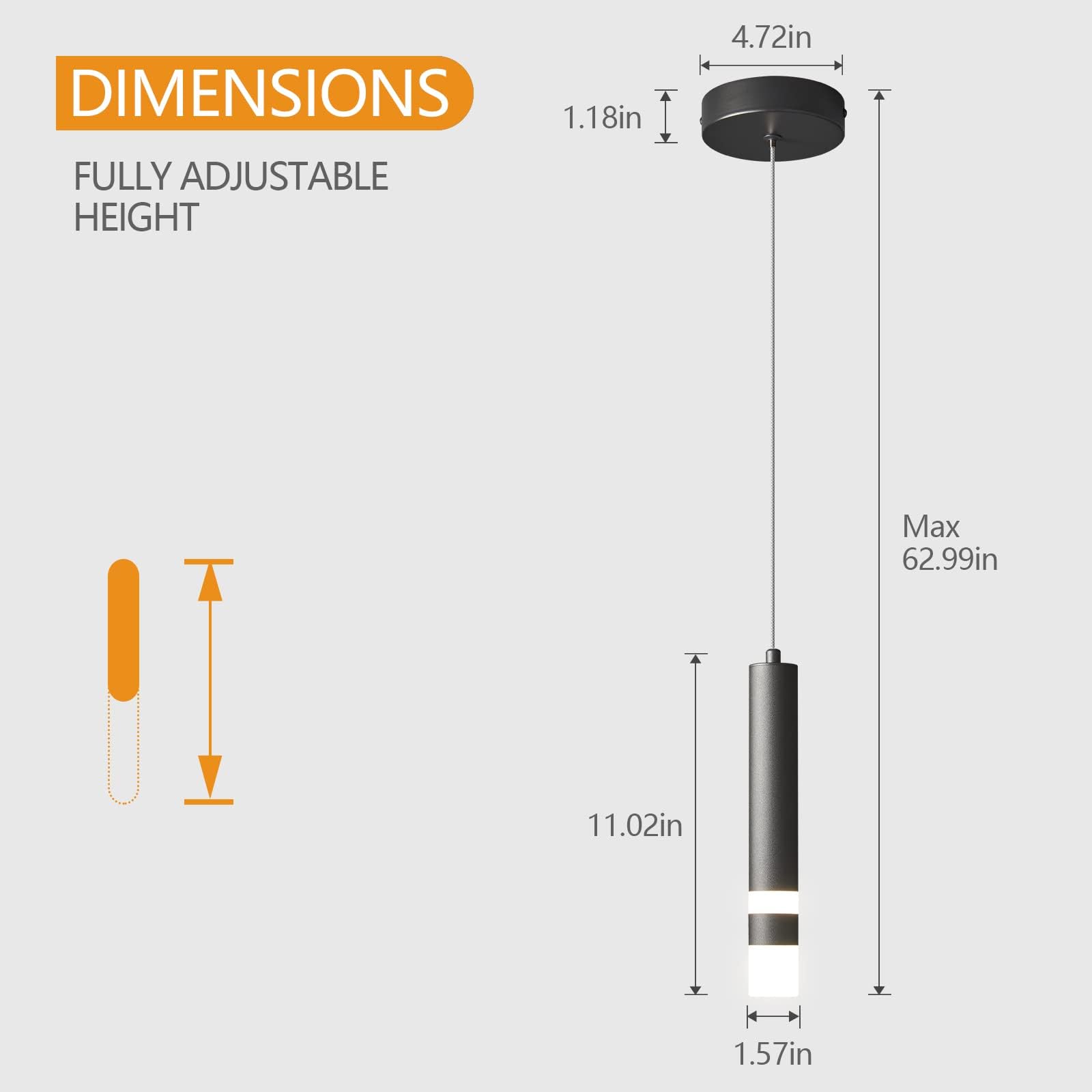 Dimmable LED Mini Pendant Light - Modern Black Hanging Fixture for Kitchen Island, Bedroom & Bedside Table (1-Pack) | Perfect for Dining Areas, Home Office & Small Spaces