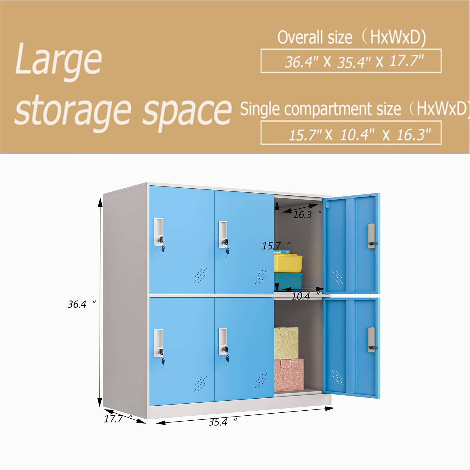 MECOLOR Blue Metal Locker - Heavy Duty Gym Locker, School Cabinet & Home Storage Organizer with Lockable Doors (6 Drawers) - Perfect for Office, Employee Storage & Living Room Organization