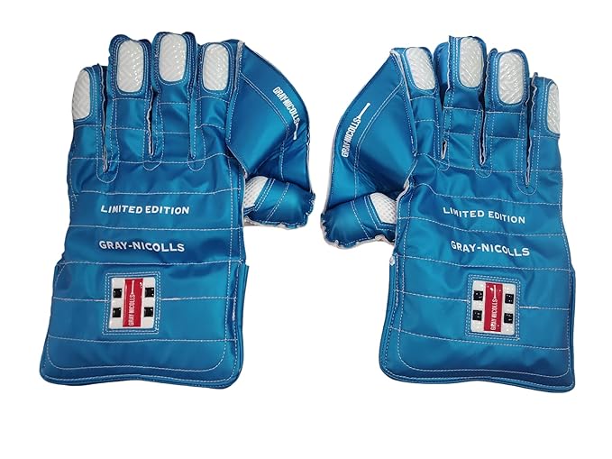 Gray Nicolls Blue Limited Edition Adult Cricket Wicket Keeping Gloves - Premium Leather Protection for Wicket Keepers - Perfect for Professional Matches & Training Sessions