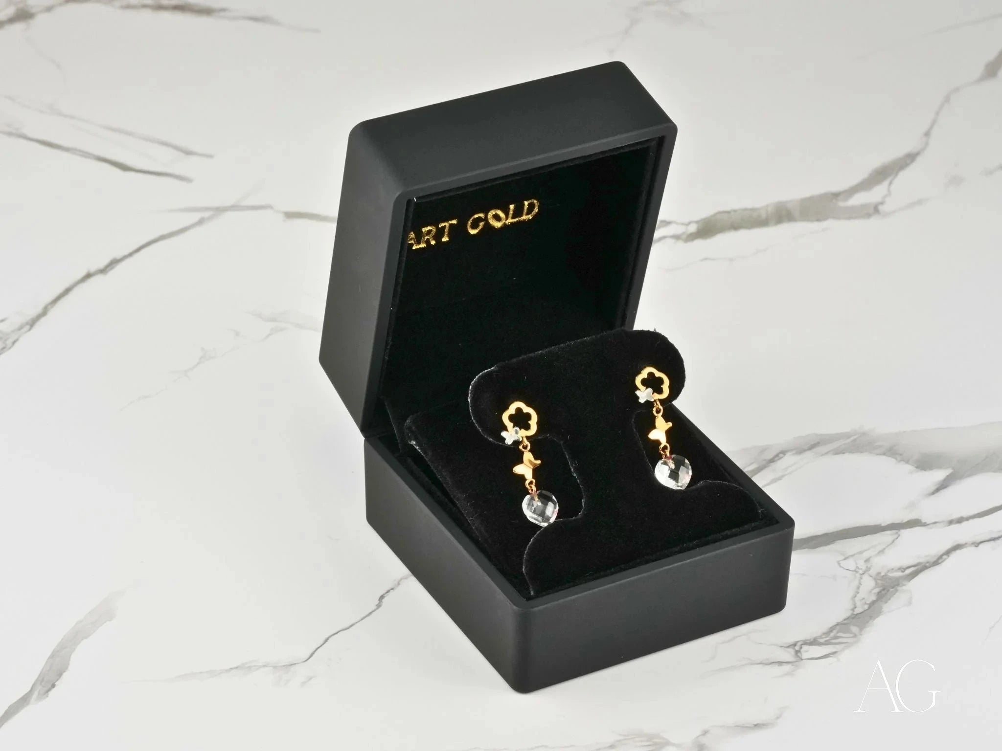 Whispering Butterflies – 18K Gold Crystal Drop Earrings for Women, Elegant Dangle Earrings for Wedding, Party & Special Occasions