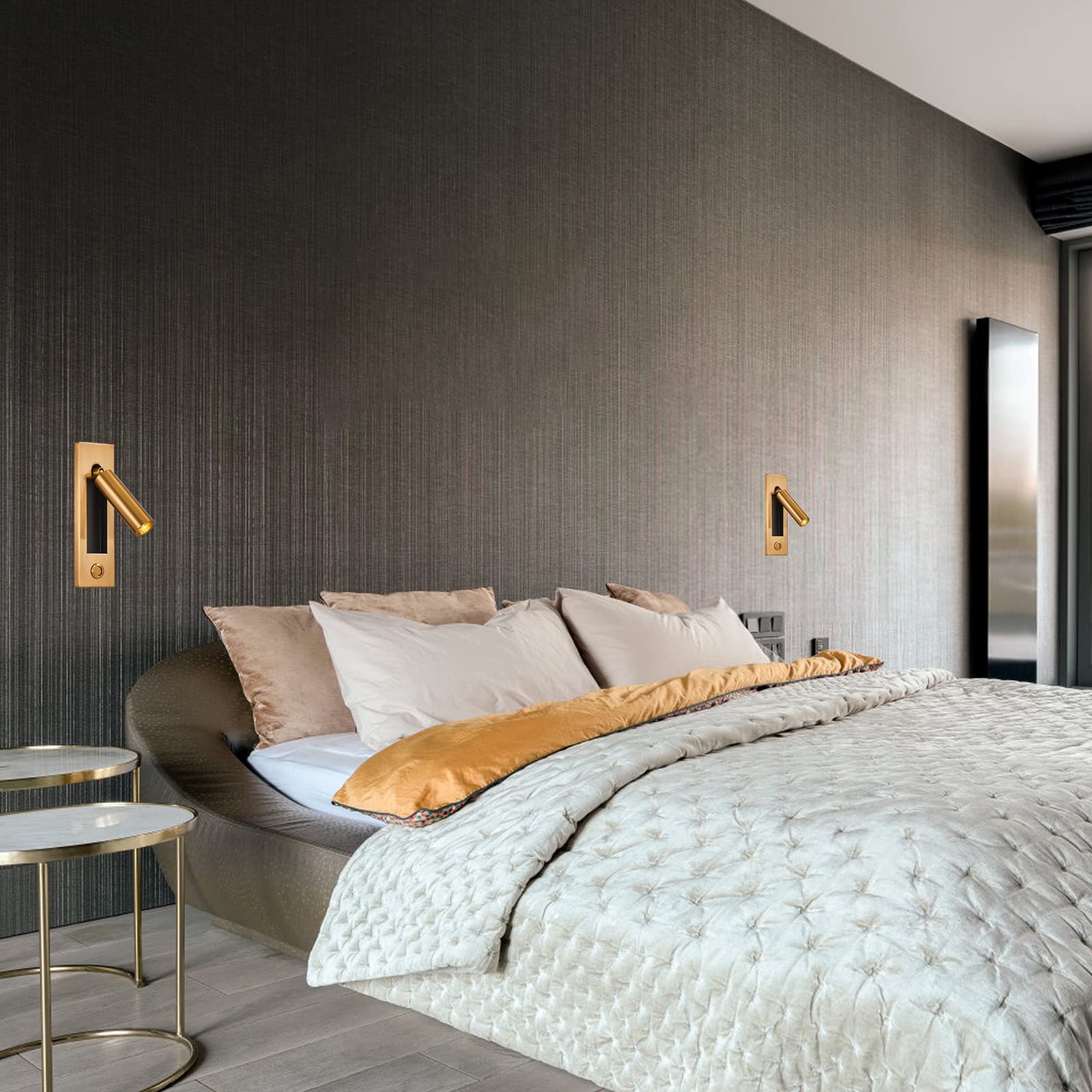 LED Wall Mounted Bedside Light - Adjustable Recessed Headboard Lamp with Switch, Modern Wall Sconce for Reading & Bedroom Decor, Hardwired Spotlight Lighting (Gold) - Perfect for Night Reading, Bedroom Ambience & Space-Saving Design