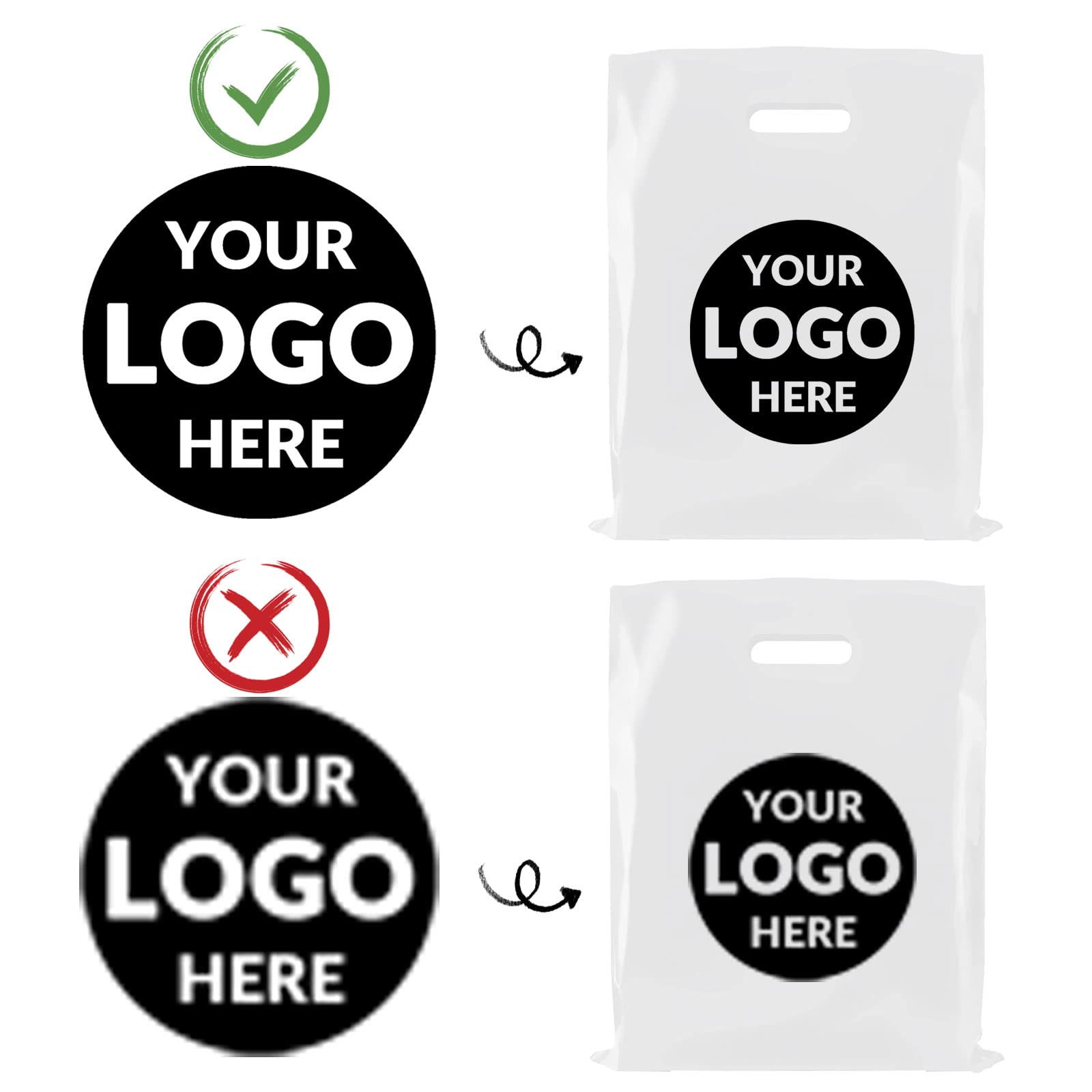 Custom Plastic Bags with Logo - 100 Pack 2.36Mil Personalized Shopping Bags with Die-Cut Handles | Glossy Gift Bags for Small Business, Boutique & Retail | Perfect for Trade Shows, Events, Parties & Brand Promotion (18x22 Inches)