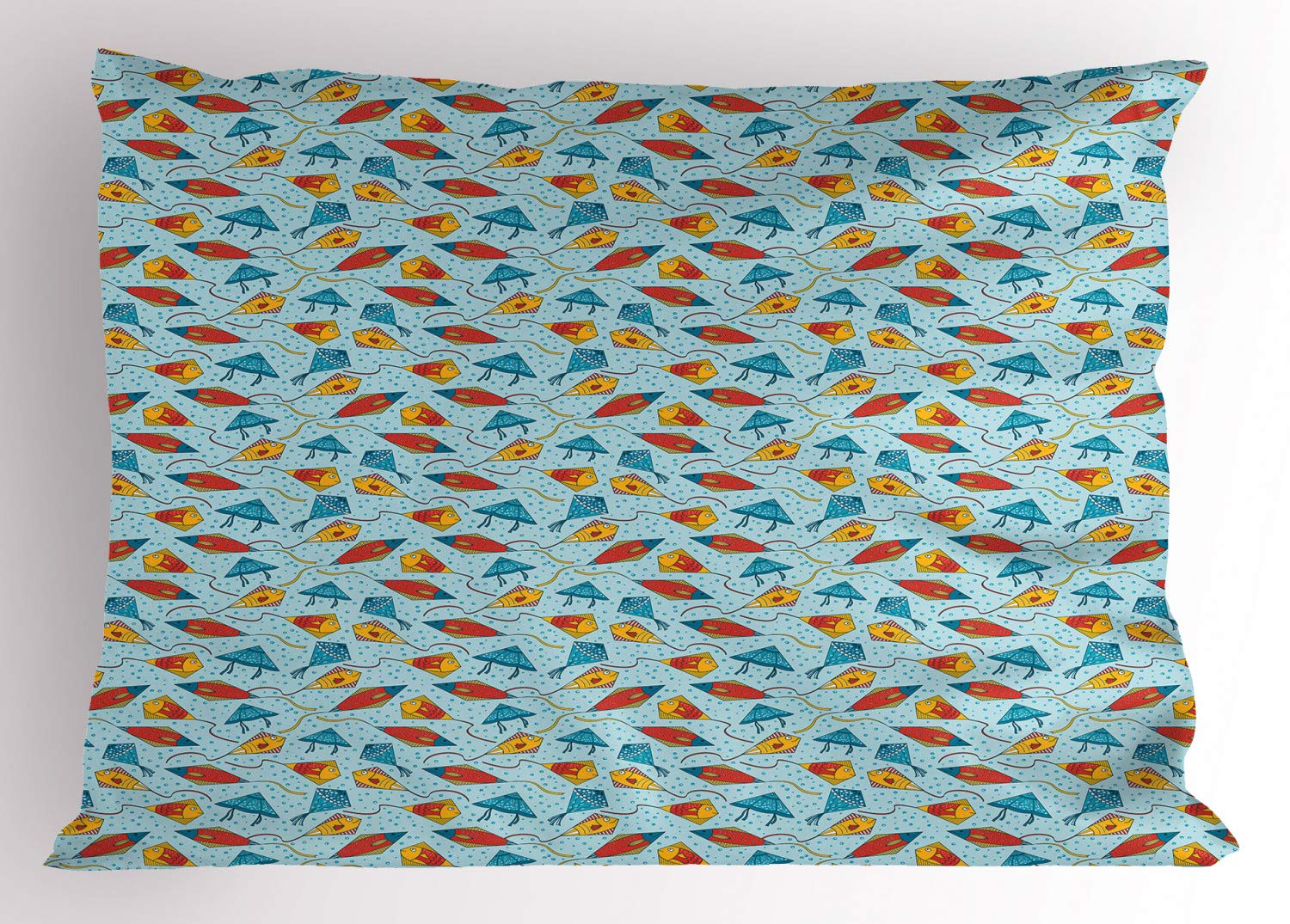 Ambesonne Blue Fish Pillow Sham - Aquatic Animal Kite Design with Bubbles, Decorative Standard Size Printed Pillowcase 26