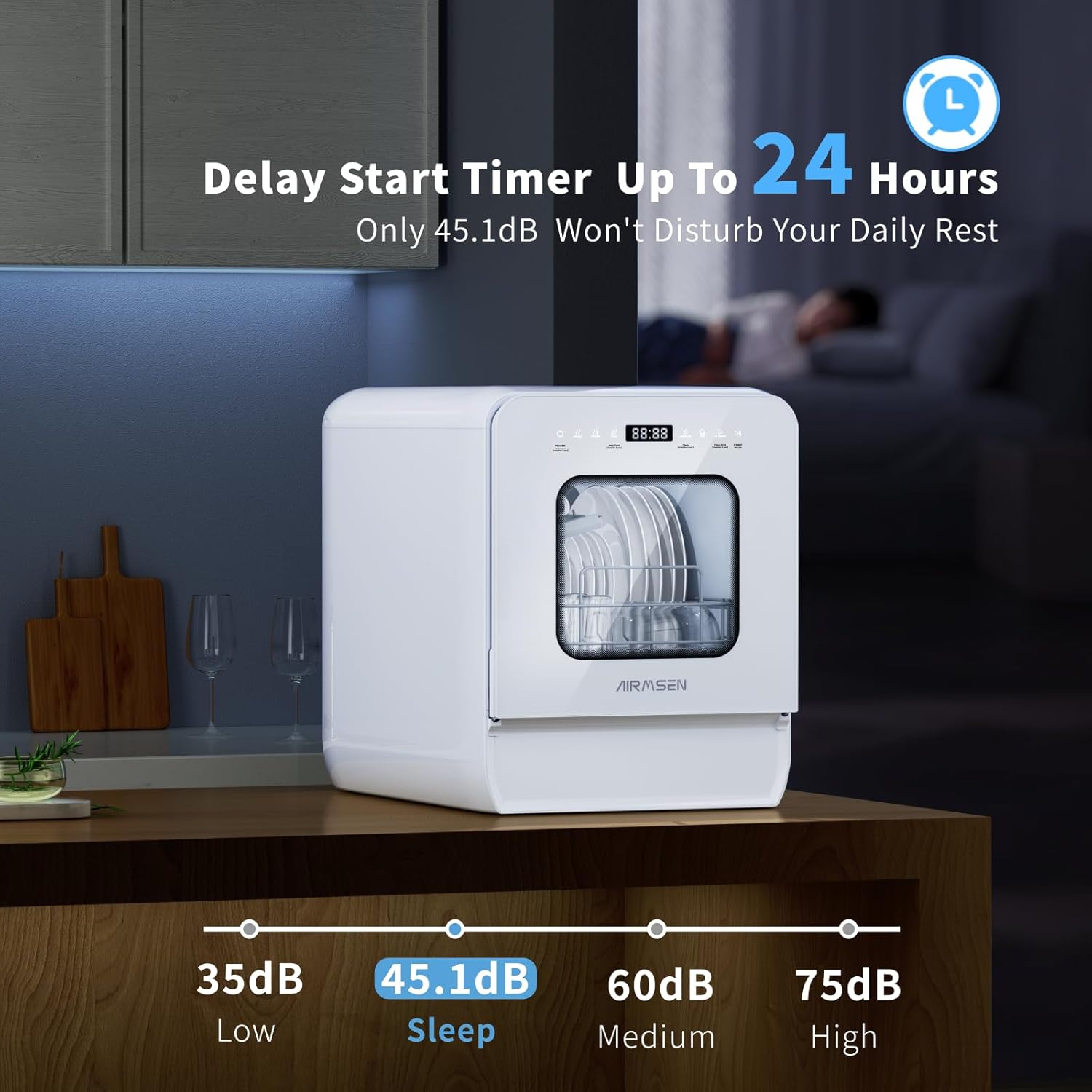 Portable Countertop Dishwasher with Built-in Water Tank - Compact 3 Place Setting Mini Dishwasher for Small Kitchens, Apartments, RVs & Dorms - Energy Efficient & Quiet Cleaning Solution