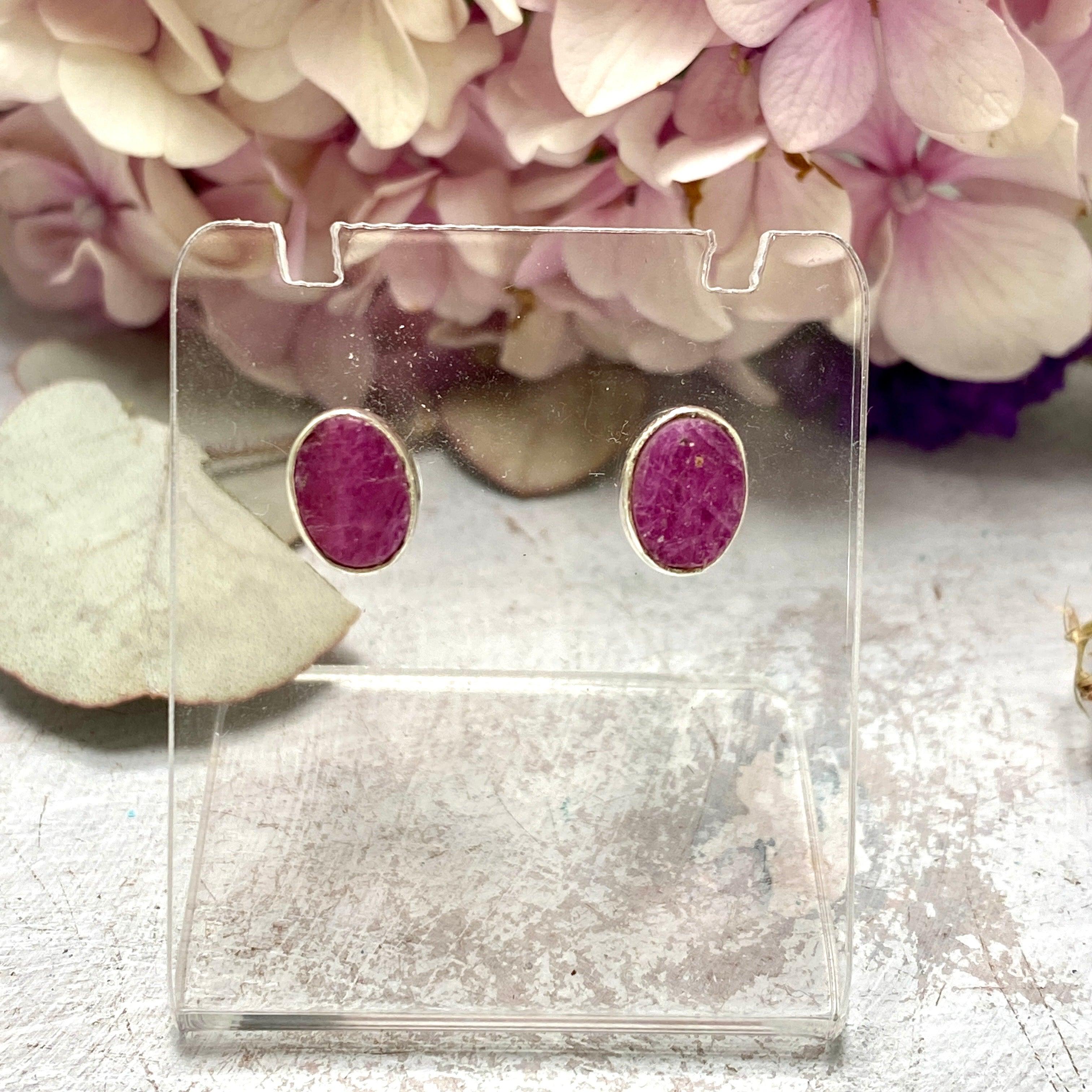 Natural Ruby Raw Oval Stud Earrings KEGJ1253 - Elegant Handmade Jewelry for Women, Perfect for Weddings, Parties & Everyday Wear