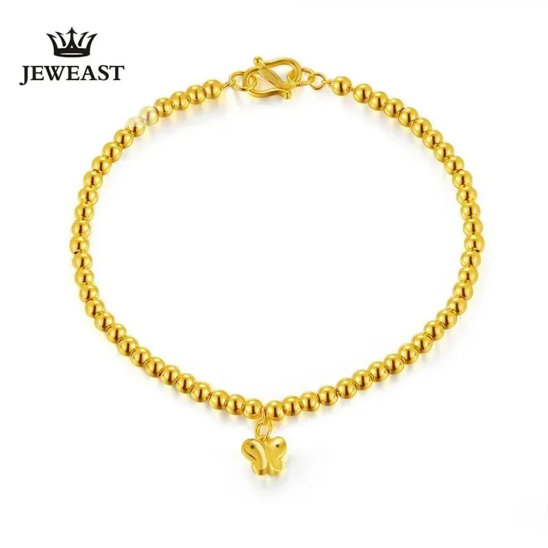 24K Pure Gold Bracelet for Women - Classic Ball Butterfly Design, Elegant Bangle Chain & Link Bracelet, 999 Solid Gold Jewelry for Party, Wedding & Special Occasions
