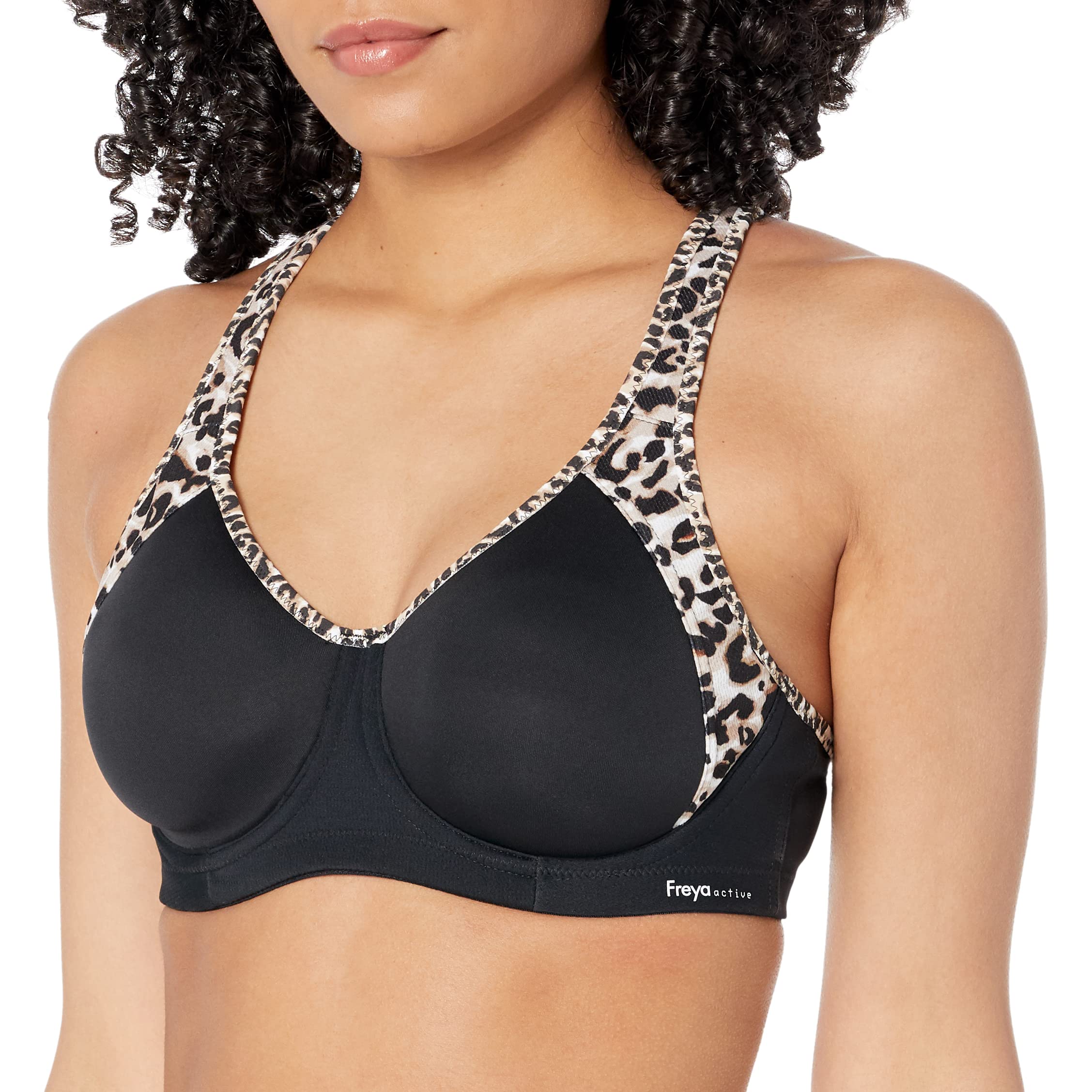 Freya Women's Sonic Underwire Spacer Molded Sports Bra - High Impact Support, Pure Leopard Black, 34GG - Perfect for Running, Gym Workouts & High-Intensity Training