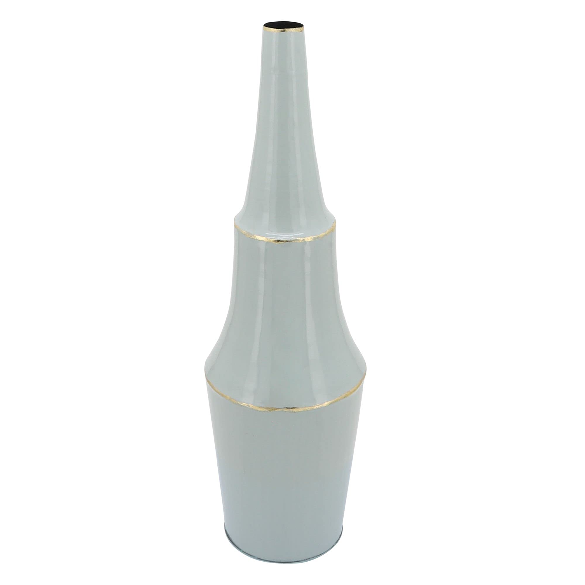 Kingston Living 33 Inch Gray and Gold Cone Decorative Vase with Trims - Elegant Home Decor for Living Room, Dining Table, or Wedding Centerpiece