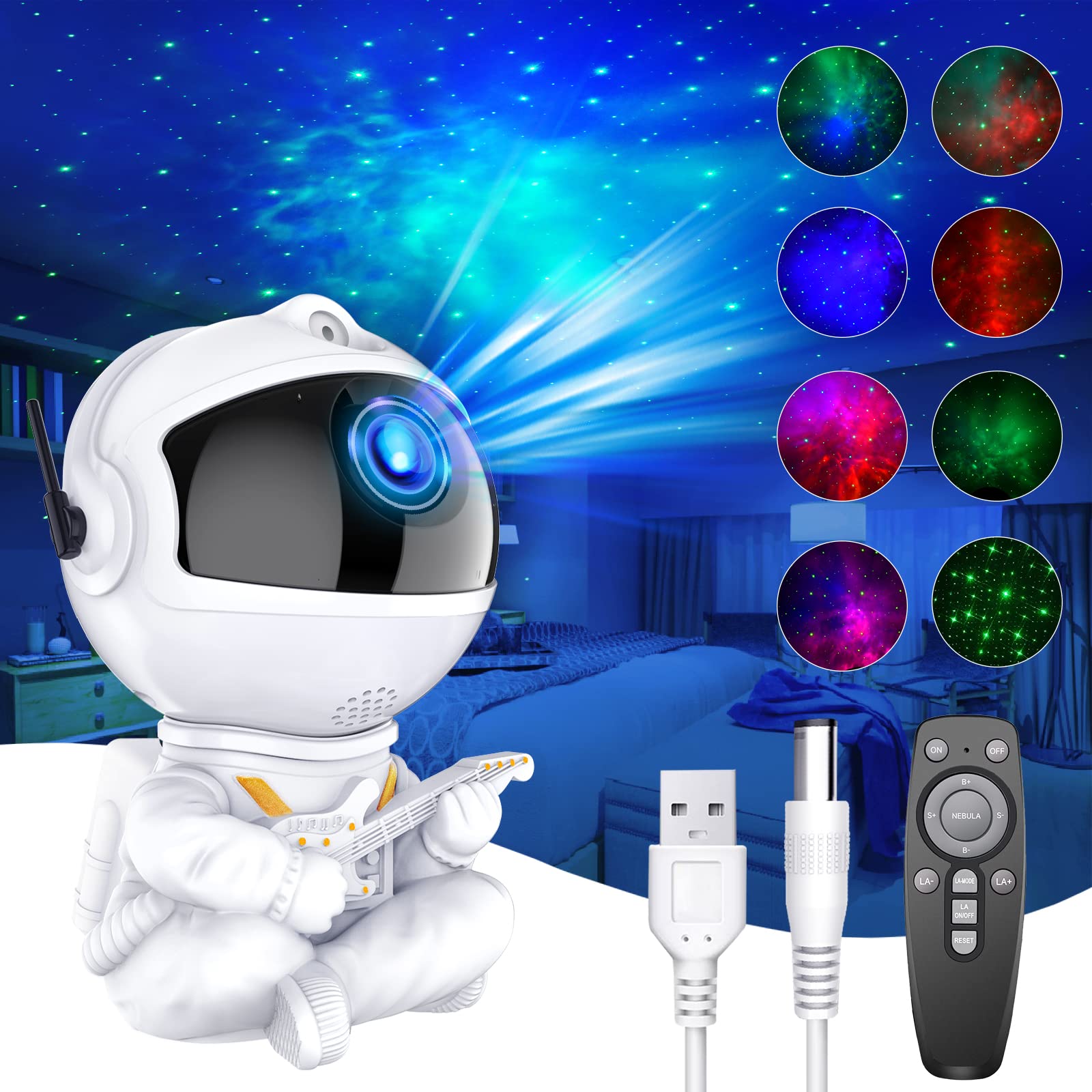 Kordeen Astronaut Galaxy Star Projector - LED Nebula Night Light for Bedroom & Kids Room | Adjustable Starry Sky Projection with Flexible Angle | Perfect Space-Themed Decor for Ceiling | Ideal Gift for Christmas, Birthday & Holidays (Adults & Children) - Create Magical Bedtime Stories & Relaxing Atmosphere