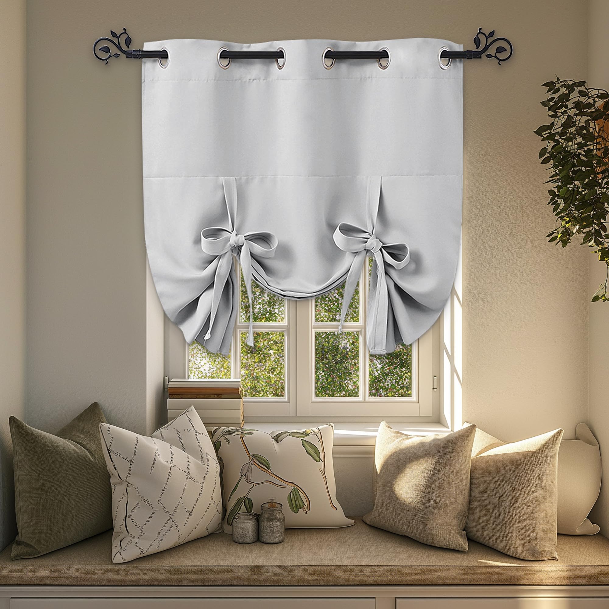PONY DANCE Tie-Up Kitchen Curtain Set - Adjustable Grommet Top Roman Shades for Windows, 1 Panel (46