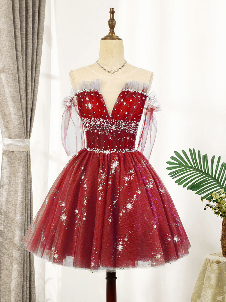 Blue Tulle Sequin Short Prom Dress - Sparkly Puffy Homecoming Party Gown for Teens | Perfect for Dances, Formals & Special Occasions