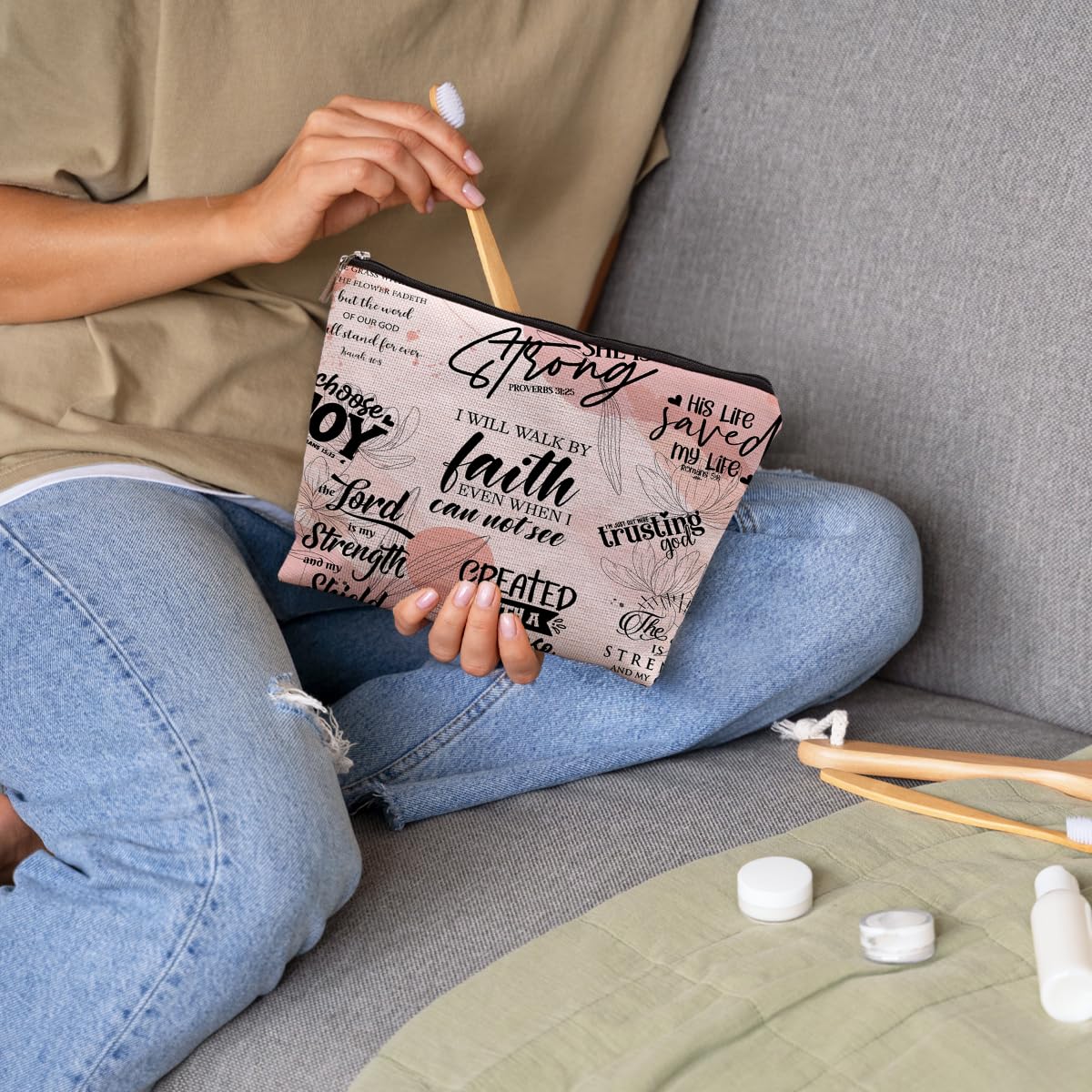Inspirational Christian Makeup Bag - Bible Verse Gift for Women | Church & Travel Use