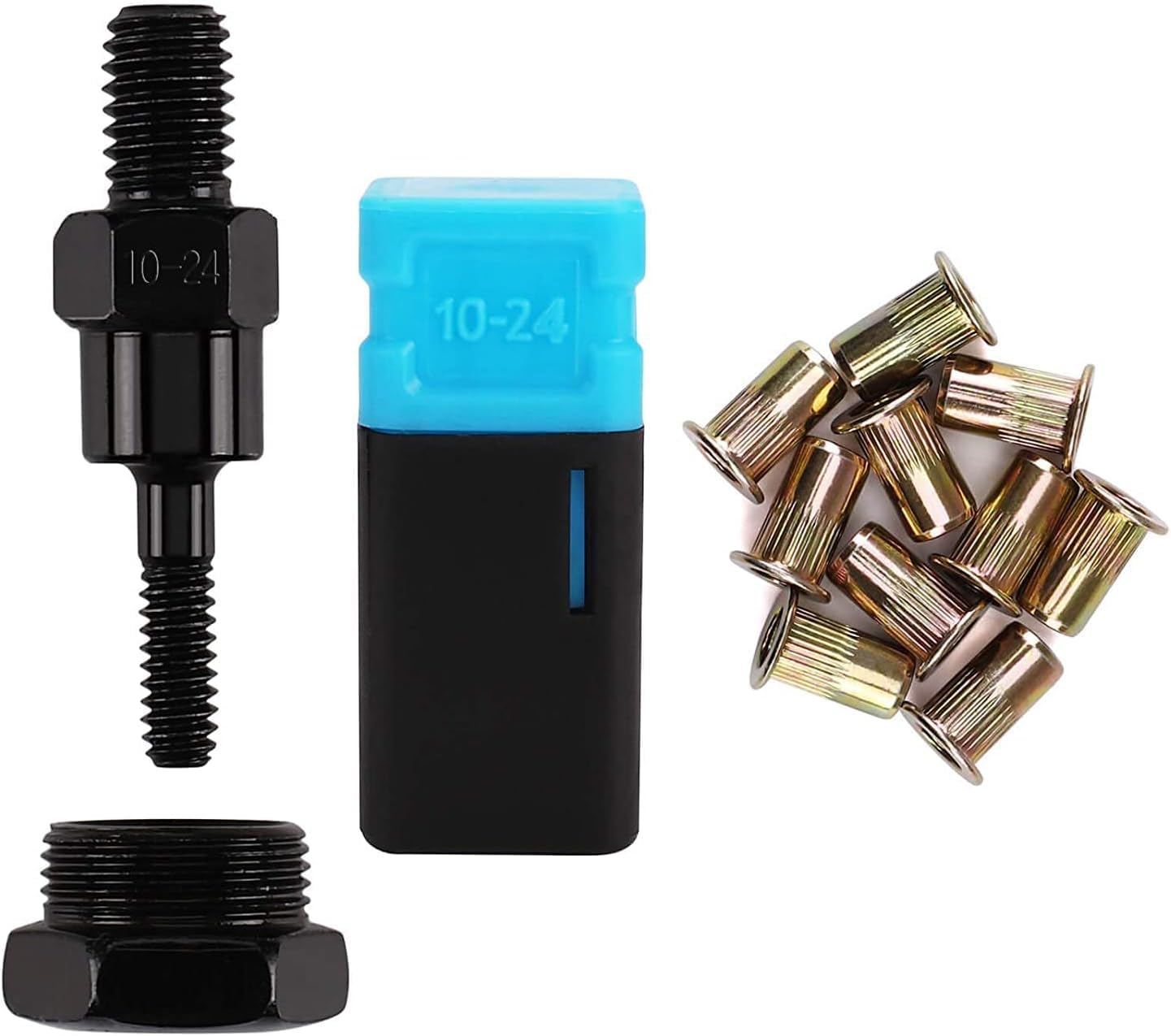 10/24 Rivet Nut Tool Mandrel & 10 Rivet Nuts Set - Nutsert Tool Accessories Compatible with RZX/Astro Riveters - Perfect for Automotive, HVAC, and Metal Fabrication Repairs