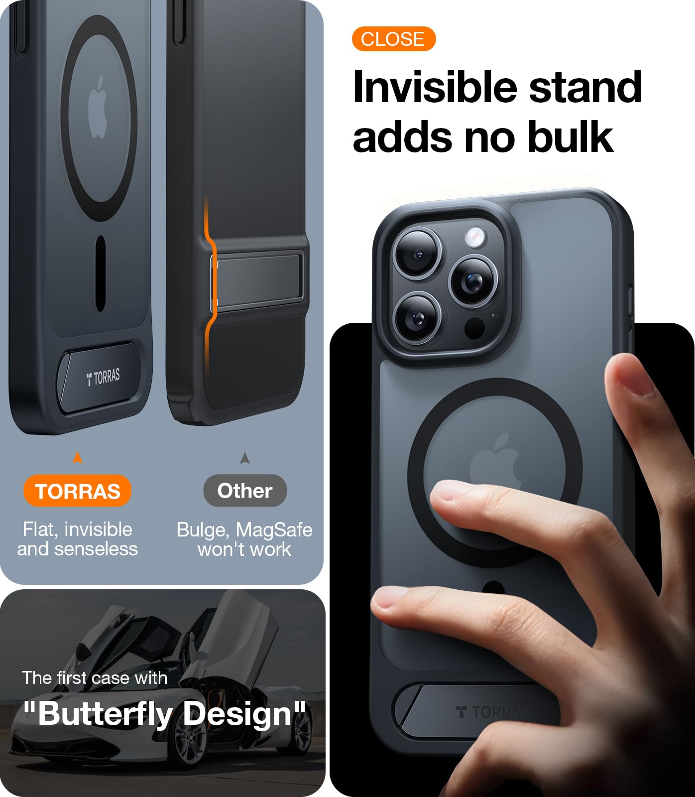 TORRAS Magnetic iPhone 13 Pro Max Case with Adjustable Kickstand - Military-Grade Drop Protection, Slim Frosted Matte Black Design - Perfect for MagSafe Charging & Everyday Use