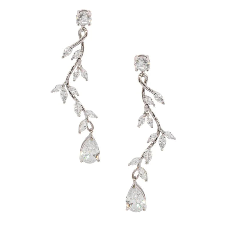 Elegant Silver Crystal Vine Chandelier Earrings for Wedding & Evening Party | Vintage Dangle Drop Ear Jewelry for Brides, Prom & Special Occasions