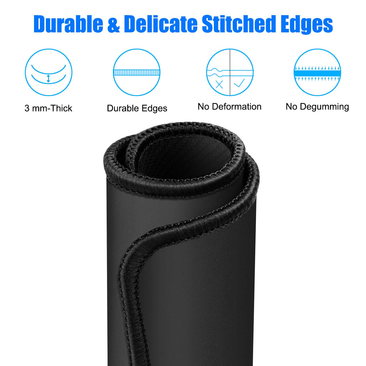 Non-Slip Rubber Base Mouse Pad - Premium Textured & Washable Computer Mousepad with Stitched Edges for Gaming, Office & Home Use - 8.3 x 10.2 Inch Black Mousepad for PC, Laptop & Desktop - Perfect for Work, Gaming & Everyday Computing