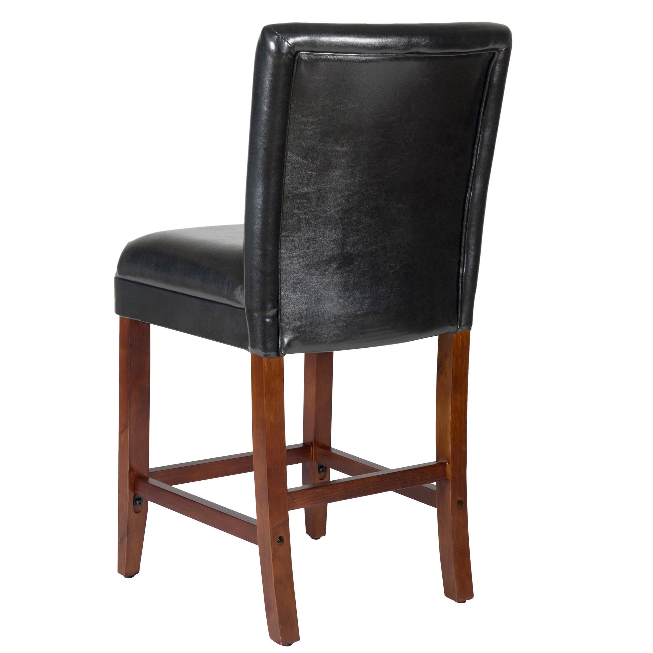 Homepop Classic Counter Height Bar Stools 24 Inch - Faux Leather Upholstered Bar Stools for Kitchen Island, Breakfast Nook & Home Decor - Single Pack (Black)
