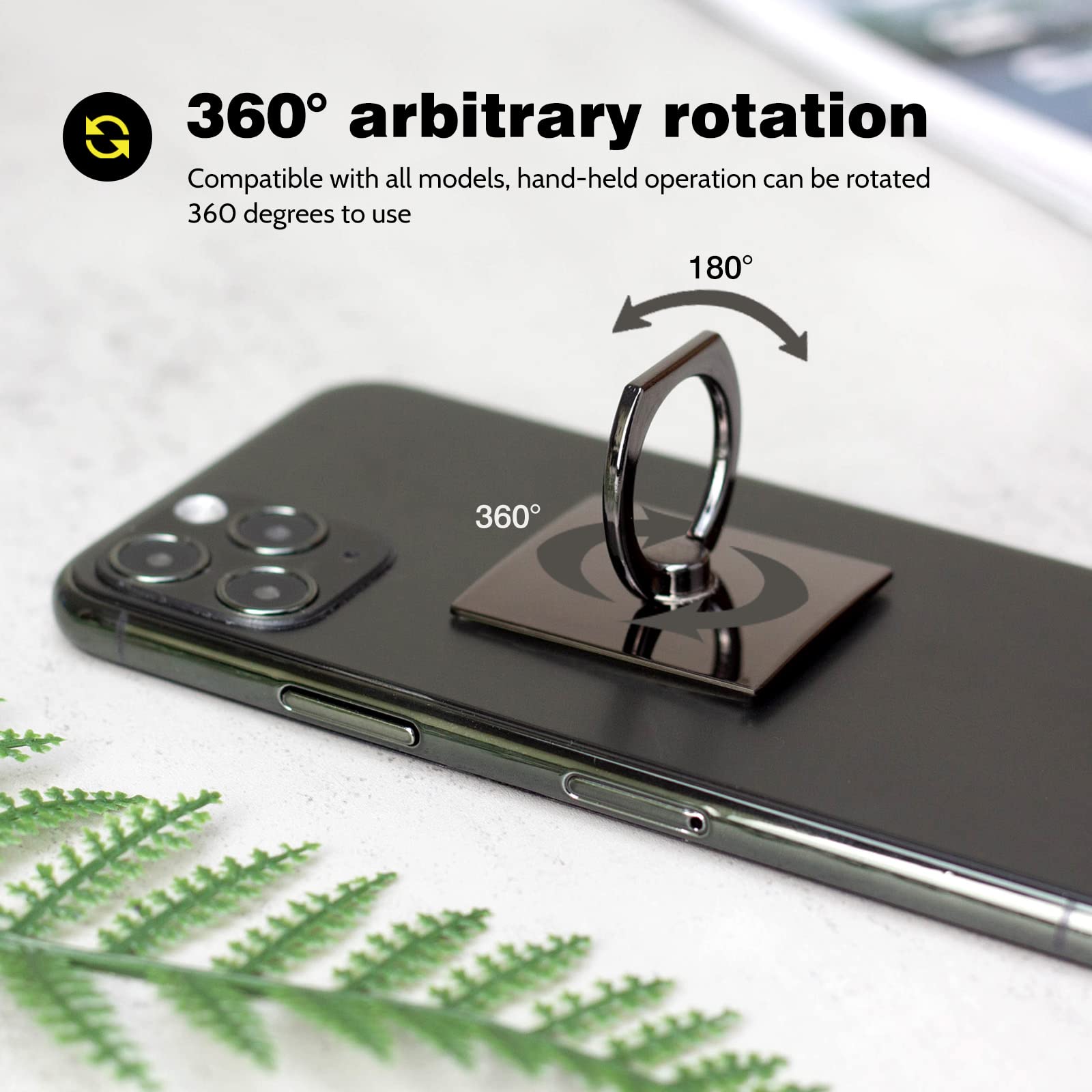 2 Pack Square Sparkling Phone Ring Holder - 360° Rotating & 180° Adjustable Finger Stand with Metal Grip for iPhone Samsung (Black) - Perfect for Watching Videos, Gaming & Secure Phone Handling