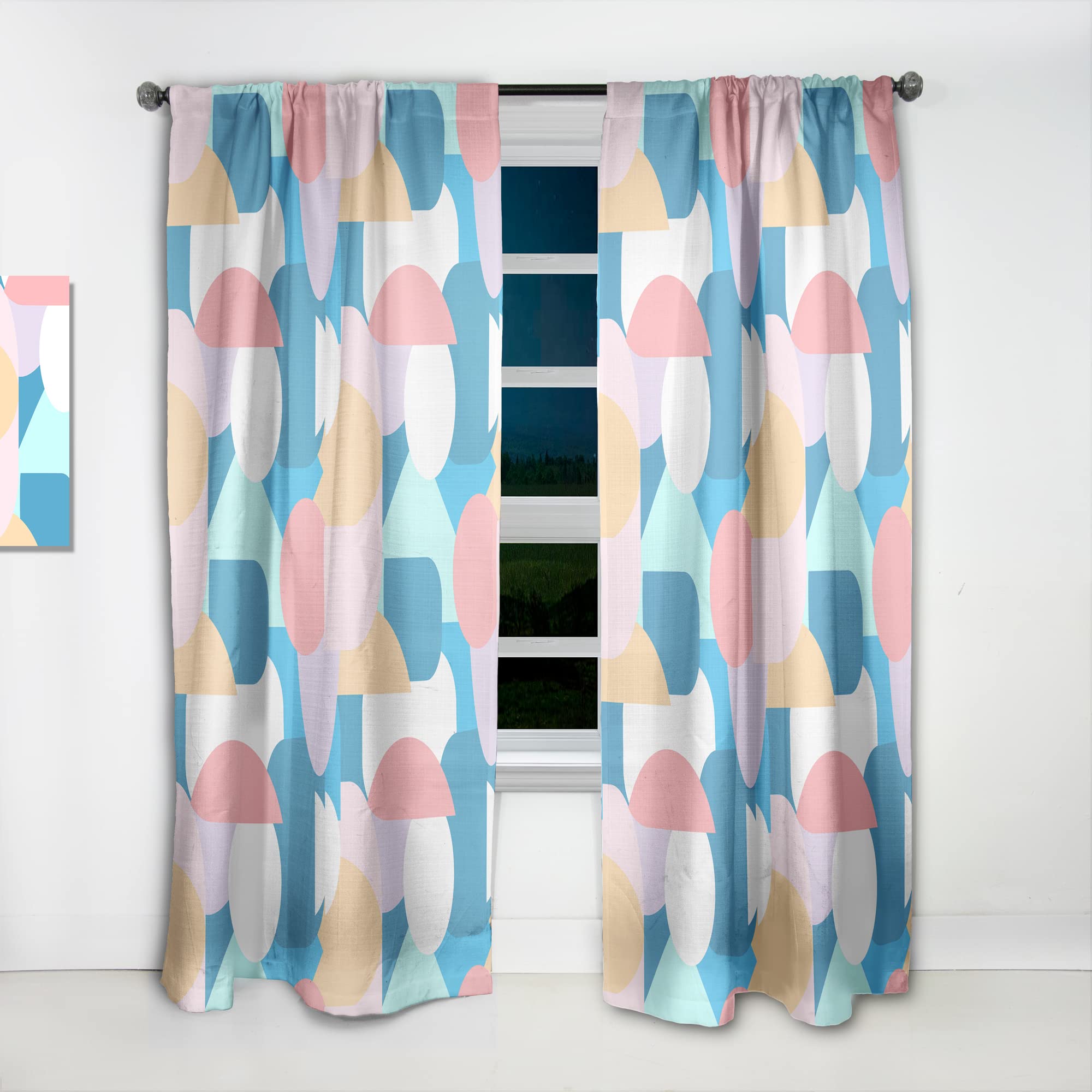 DesignQ Retro Geometric Abstract Pattern II Thermal Insulated Curtains - Single Panel 52x120 Inches - Blackout Drapes for Bedroom & Living Room (Home Decor, Window Treatment, Noise Reduction)