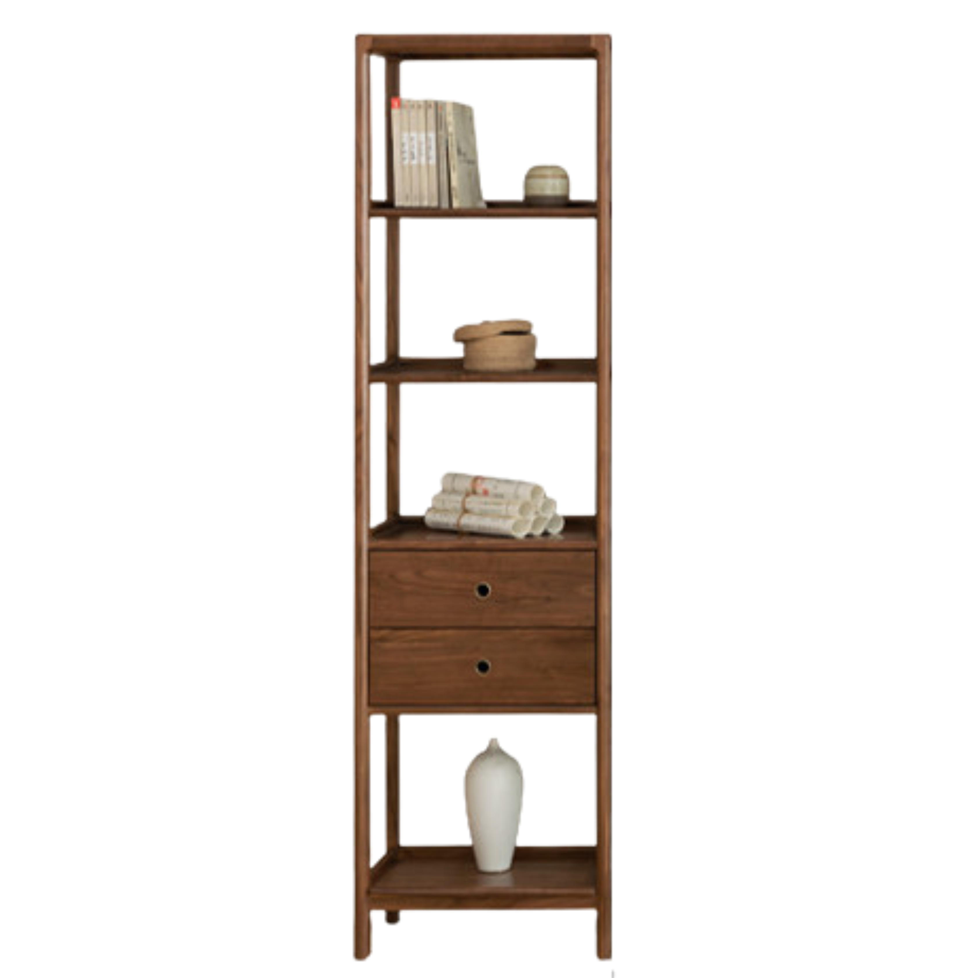 Solid Black Walnut & Ash Wood Bookshelf - Modern Bookcase with Display Cabinet & Wall Shelf for Living Room, Office & Library Storage