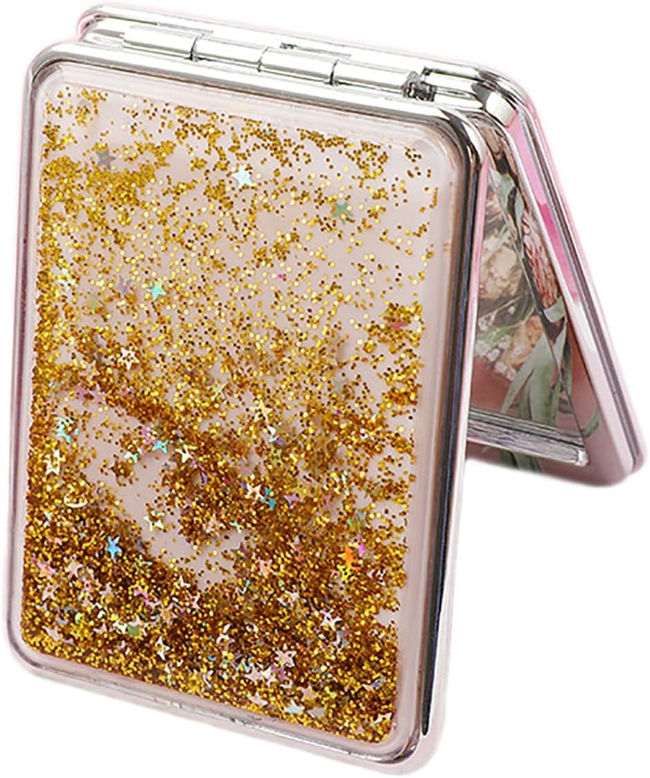 MEPOINT Compact Mirror for Women - 2-Sided Folding Pocket Mirror with 1x/2x Magnification, Bling Quicksand Design, Portable Travel Makeup Mirror for Purse | Perfect for On-the-Go Touch Ups, Travel, and Daily Makeup Routine