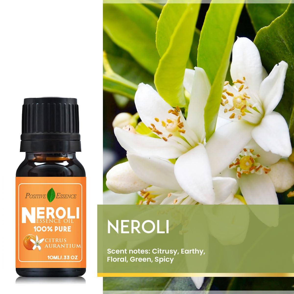 Pure Neroli Essential Oil (Citrus Aurantium) - 100% Natural, Bright & Refreshing Citrus Scent - 10ml (0.33 oz) - Perfect for Aromatherapy, Skincare & Stress Relief