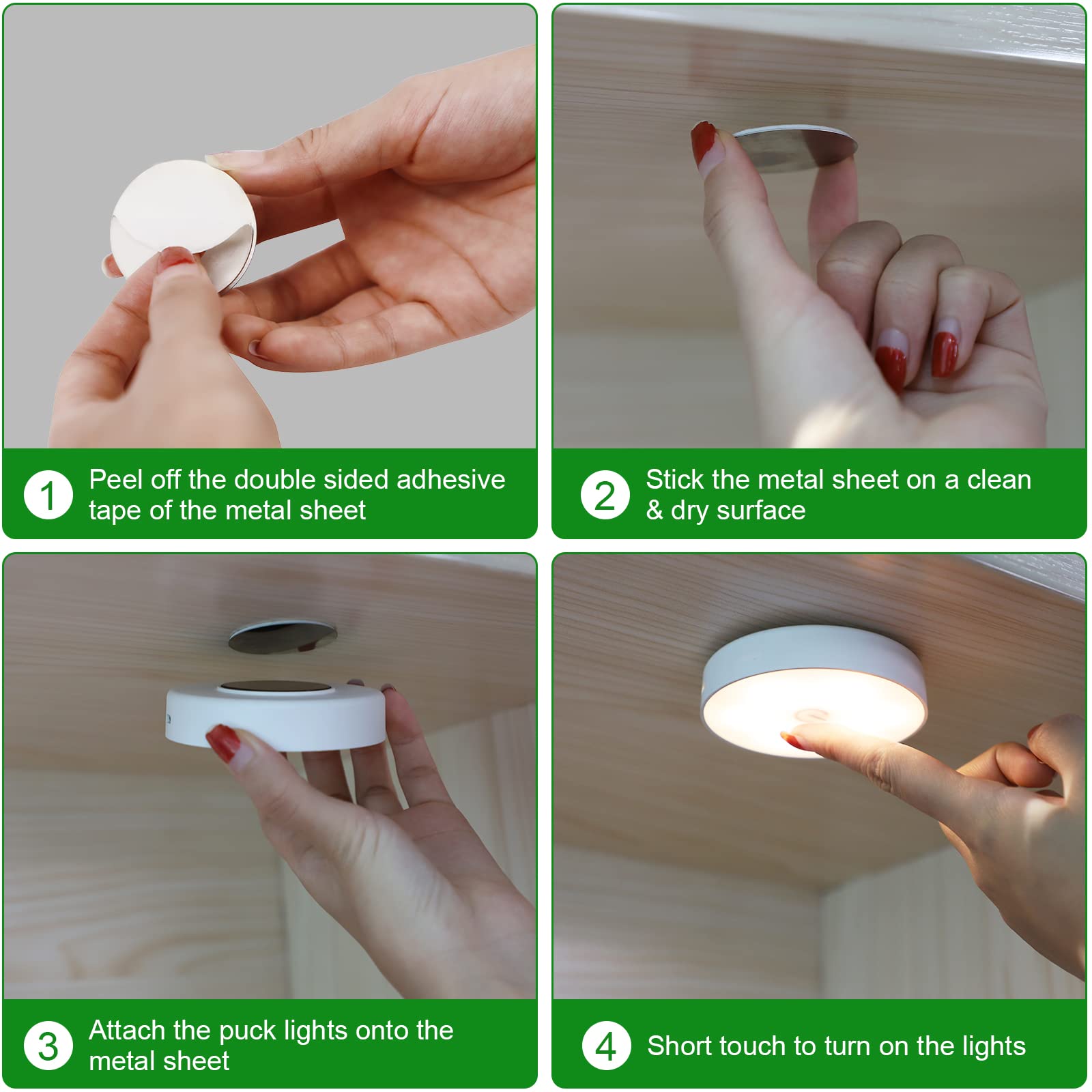 AIBOO Rechargeable LED Puck Lights with Remote - Wireless Dimmable Touch Lights for Closet, Cabinet, Wardrobe (2700-6000K, 2 Pack) - Perfect for Night Lights, Under Cabinet Lighting & Home Decor