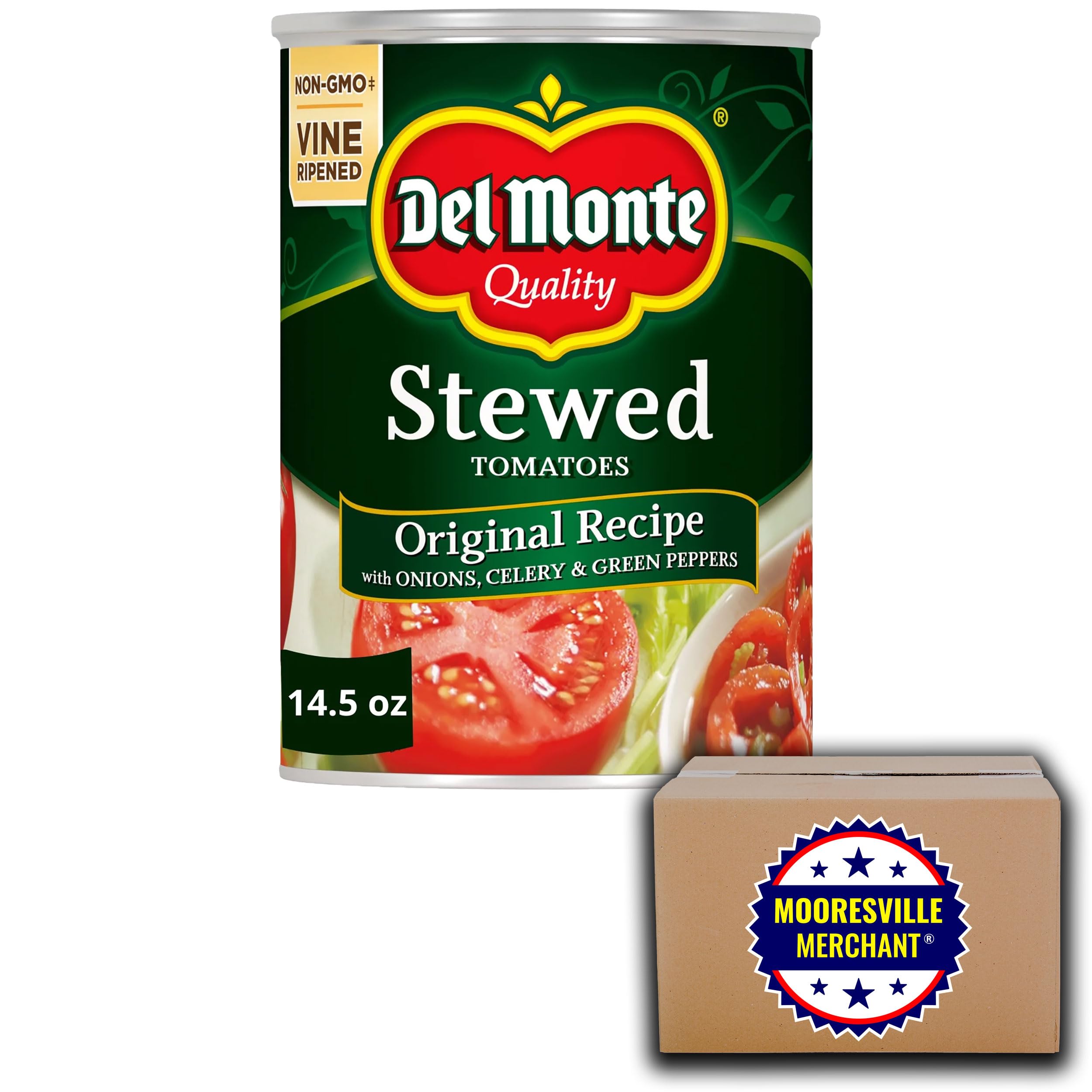 Organic Stewed Tomatoes with Onions, Celery & Green Peppers - 14.5oz (4-Pack) | Premium Canned Tomatoes for Cooking, Soups & Stews | Mooresville Merchant Brand | Perfect for Italian Recipes, Chili & Homemade Sauces