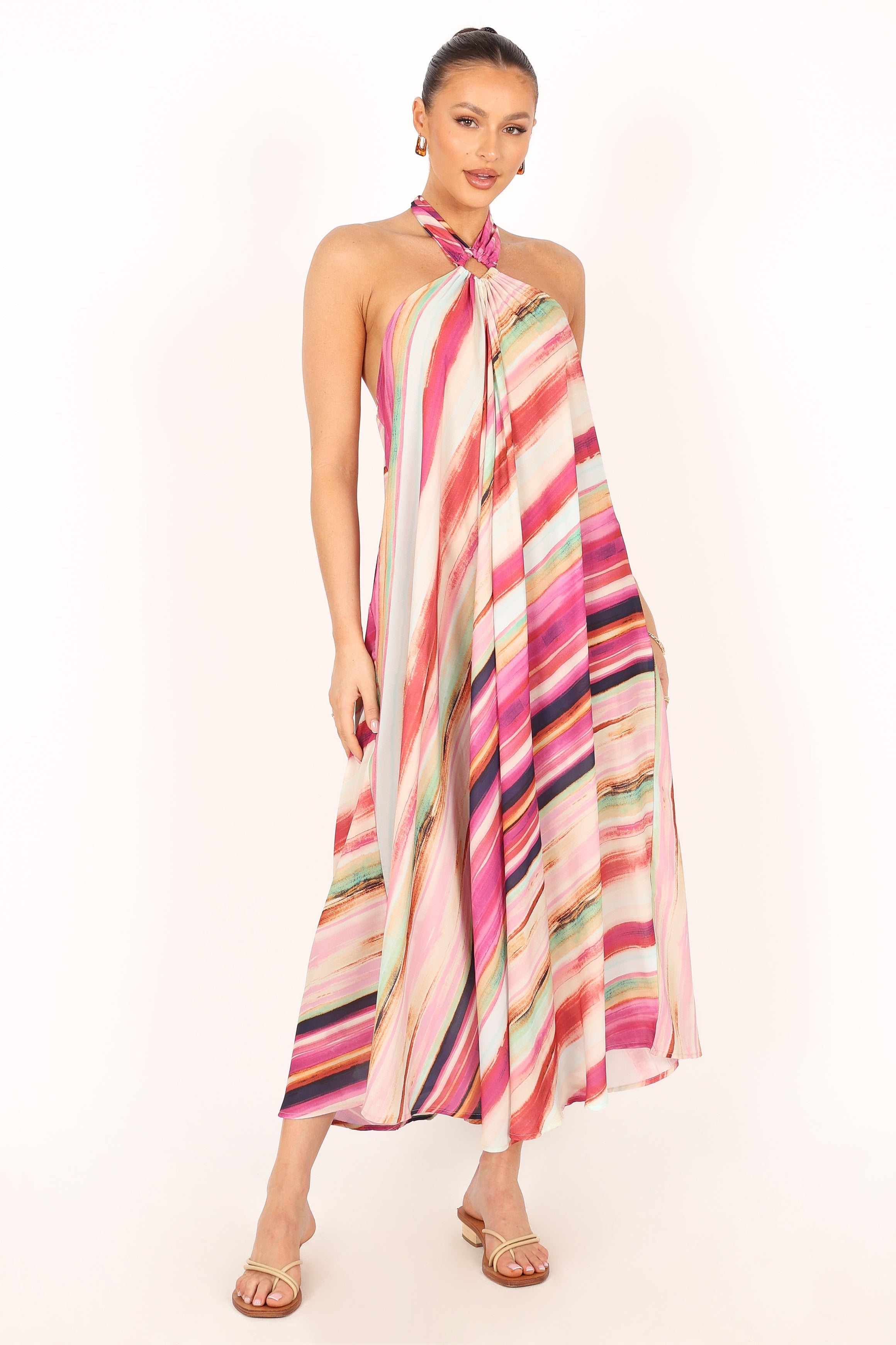 Antonijia Women's Halterneck Maxi Dress - Floral Stripe Design, Long Sleeve Summer Beach Dress for Vacation, Party, and Casual Wear