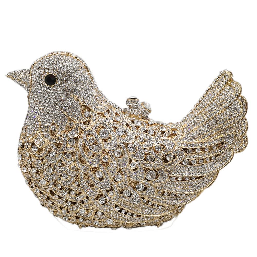 FGG Crystal Rhinestone Bird Clutch Bag for Women - Elegant Wedding Evening Purse, Pigeon Design Party Handbag | Perfect for Bridal Showers, Prom Nights & Special Occasions