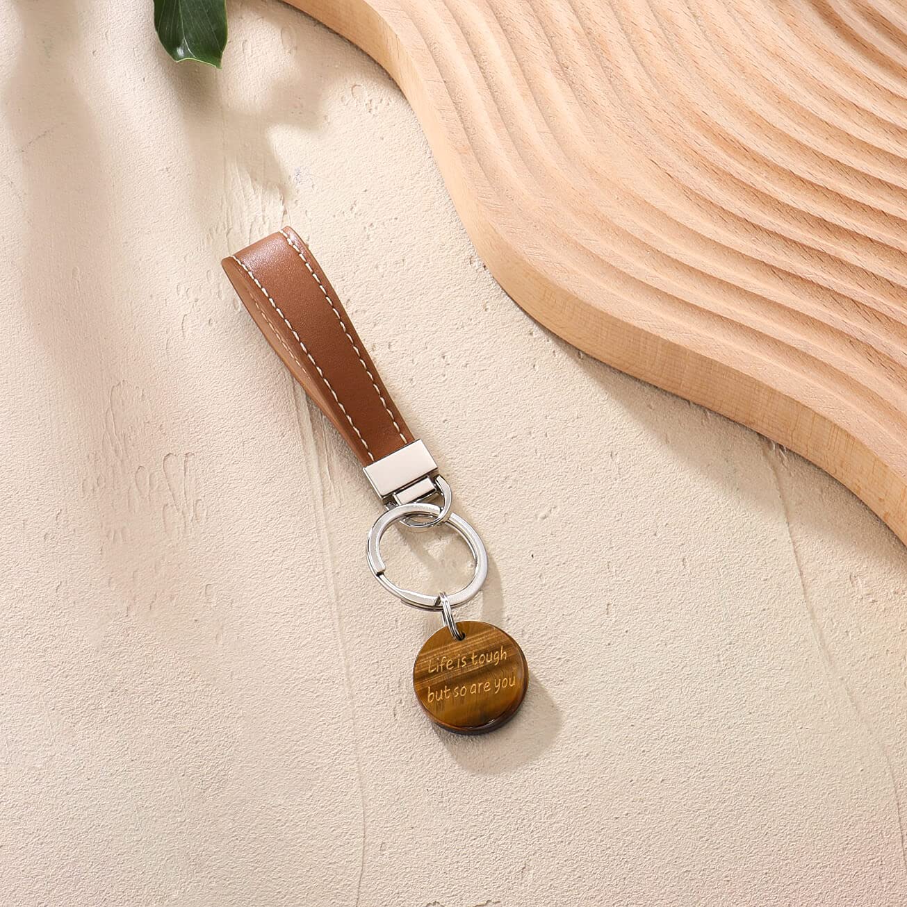 Natural Jade Crystal Keychain with Leather Strap - Healing Stones for Women, Inspirational Gifts, Spiritual Jewelry for Daily Carry & Meditation (Perfect for Yoga, Office, Travel & Energy Balancing)