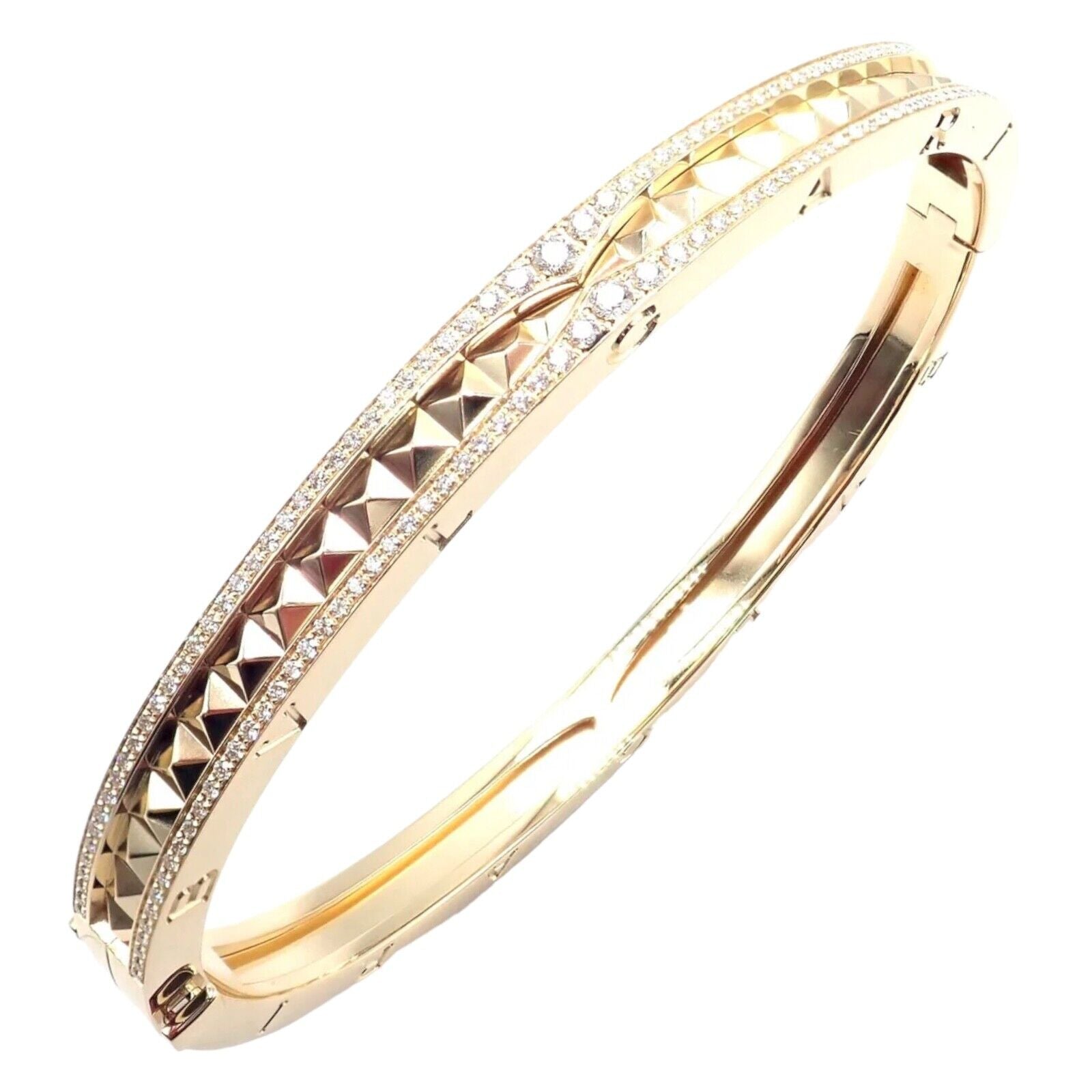 Authentic Bulgari B.Zero1 Rock 18K Yellow Gold Diamond Bangle Bracelet - Luxury Jewelry for Women, Perfect for Weddings, Anniversaries & Special Occasions