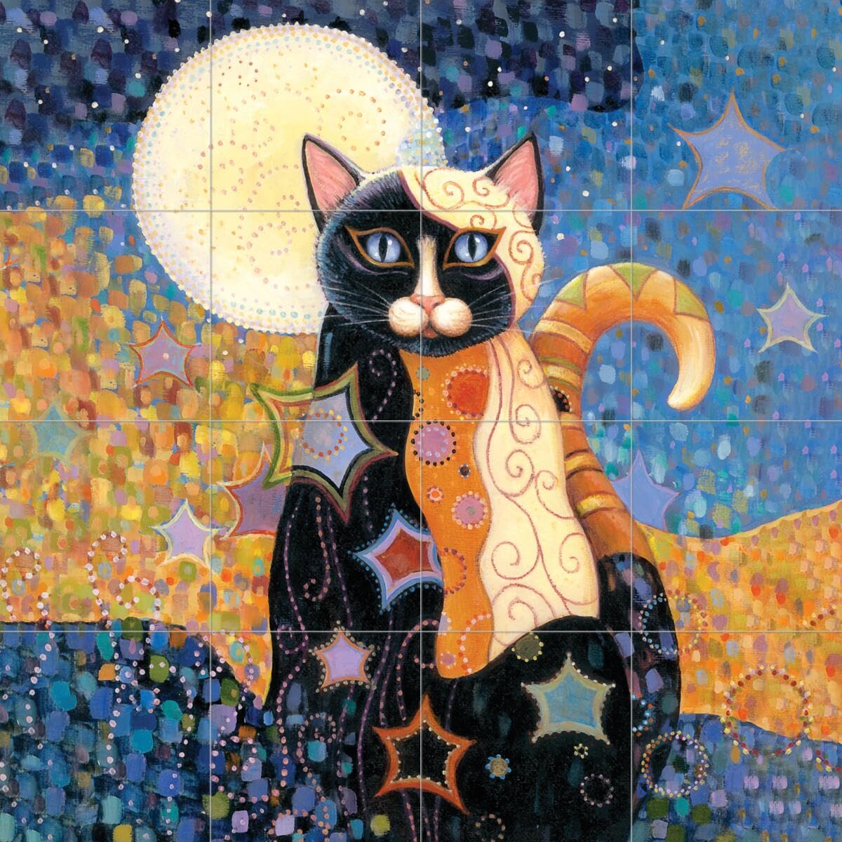 Ceramic Backsplash Tile Mural - Luna Cat Design by Marjorie Sarnat for Kitchen & Bathroom Decor | Perfect for Home Renovation & Pet Lovers